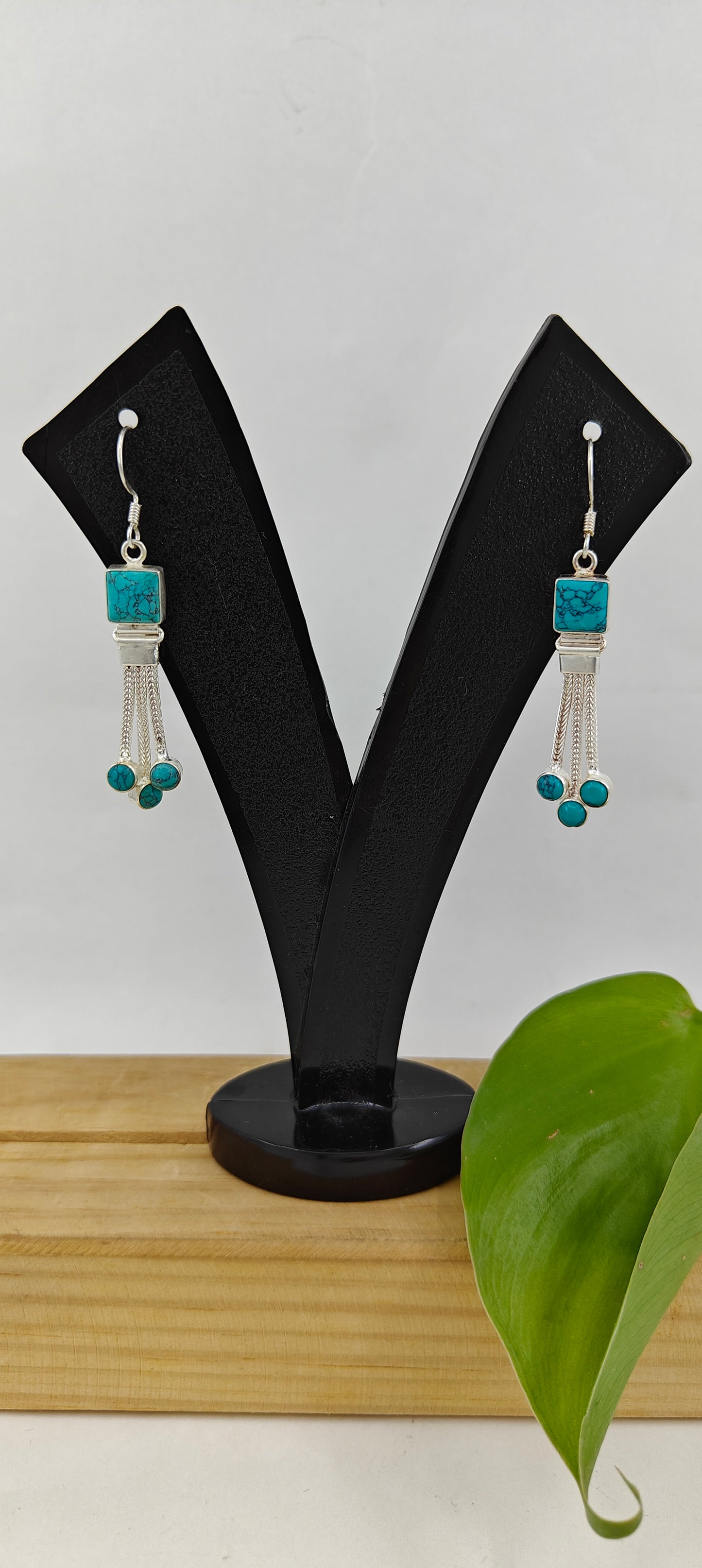 'Neelam' silver dangler earrings with turquoise stone