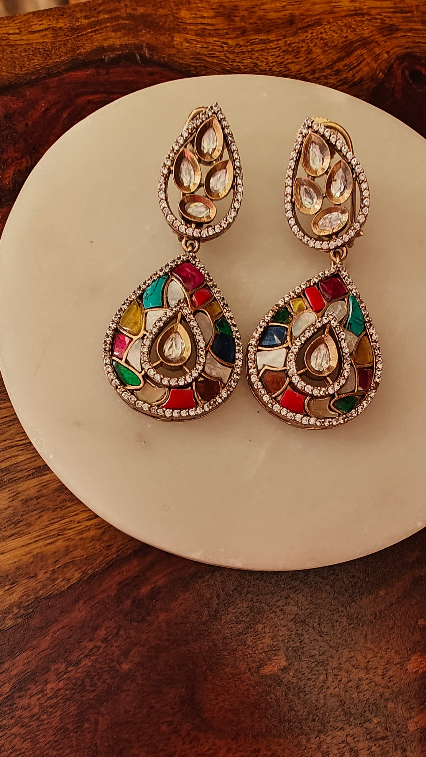 Inayat earrings with coloured stones inlay