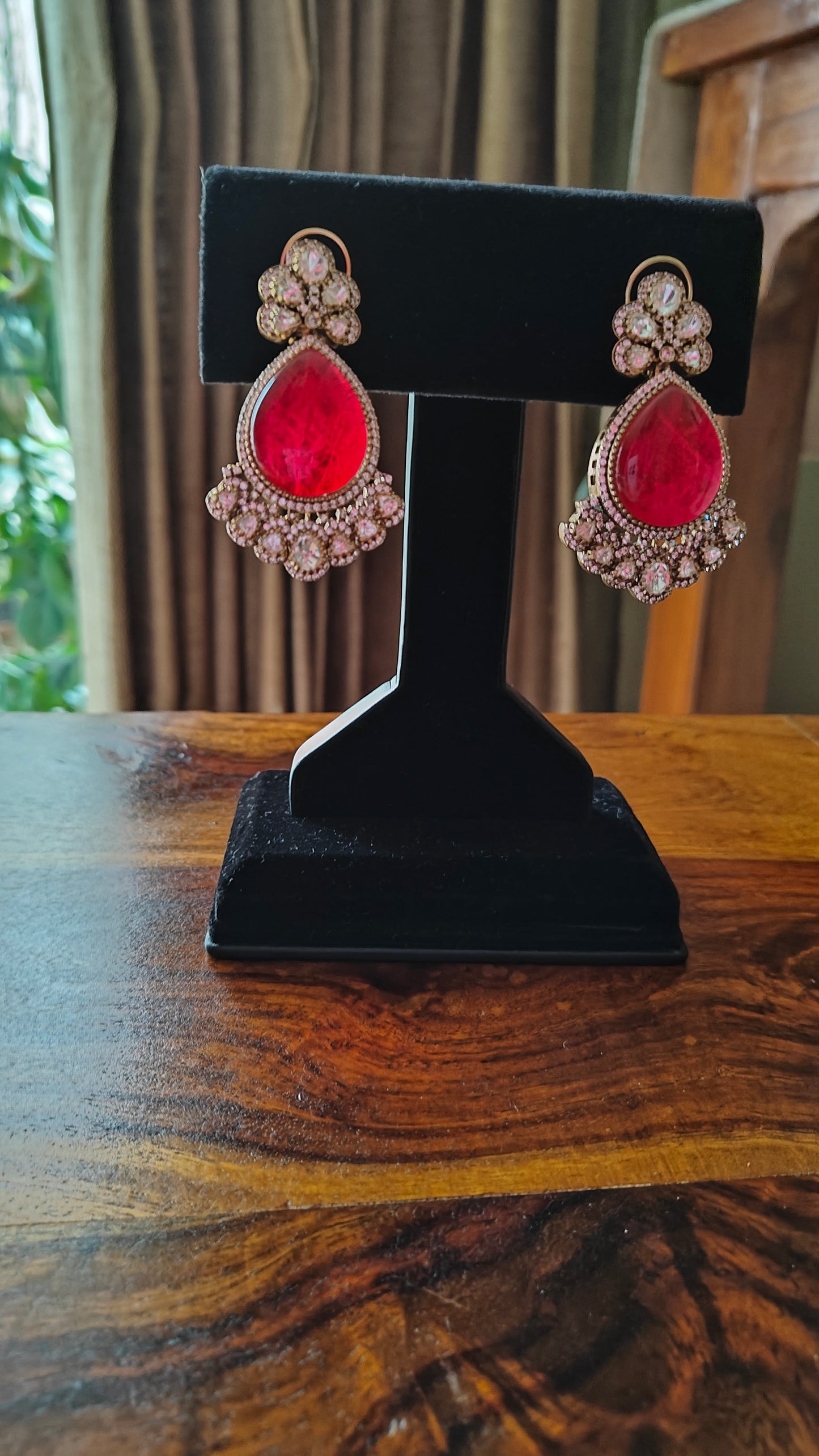 Ruby red earrings with kundan