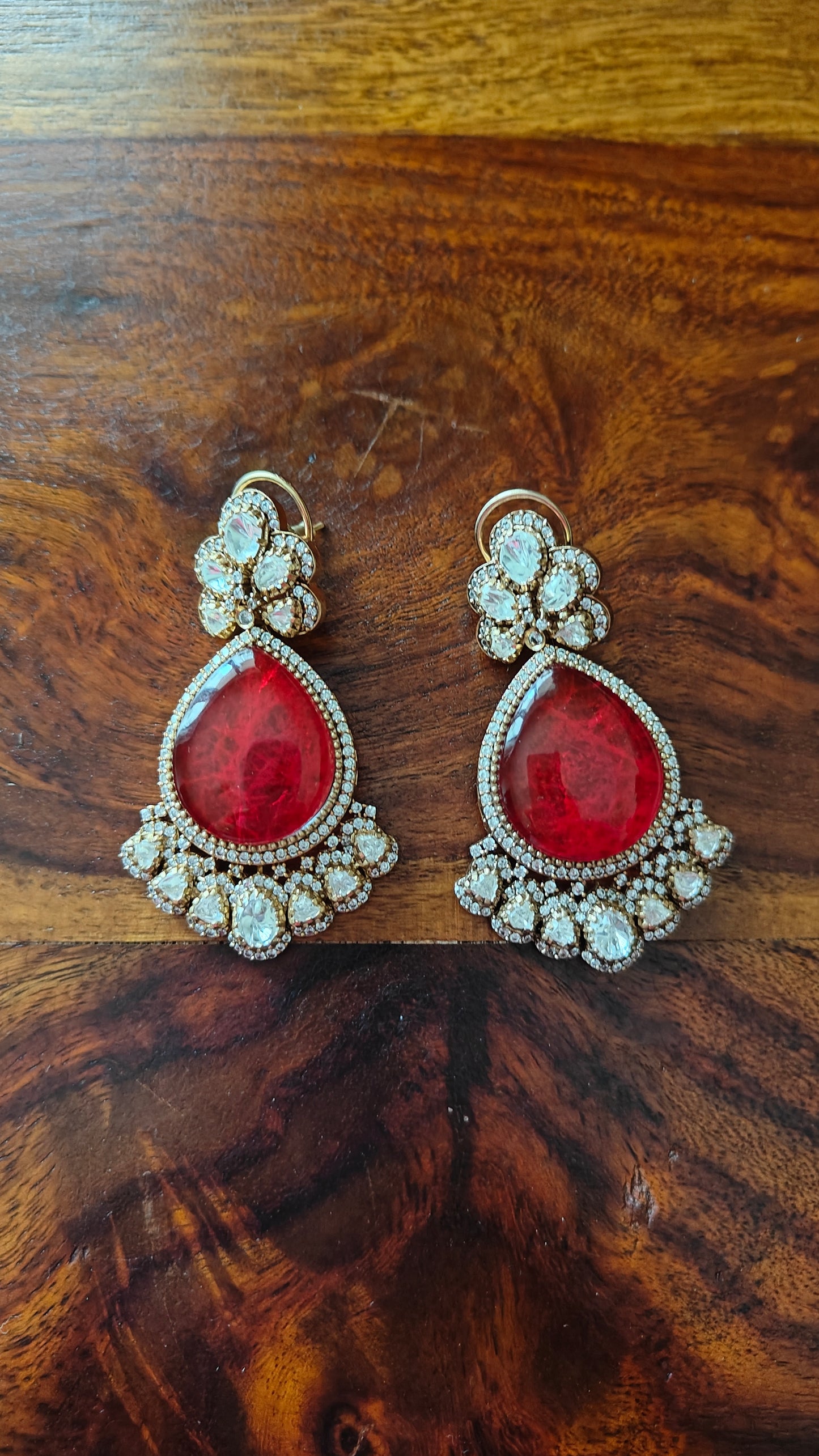 Ruby red earrings with kundan