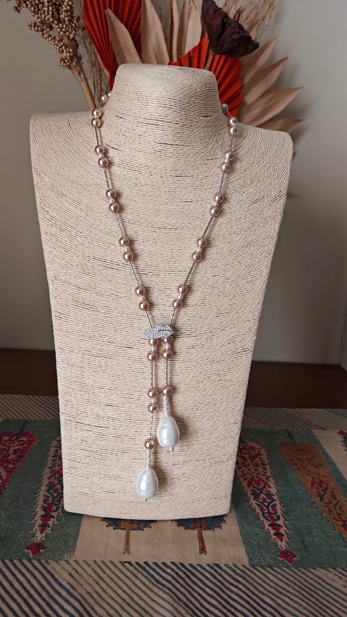 Long baroque pearl lariat necklace