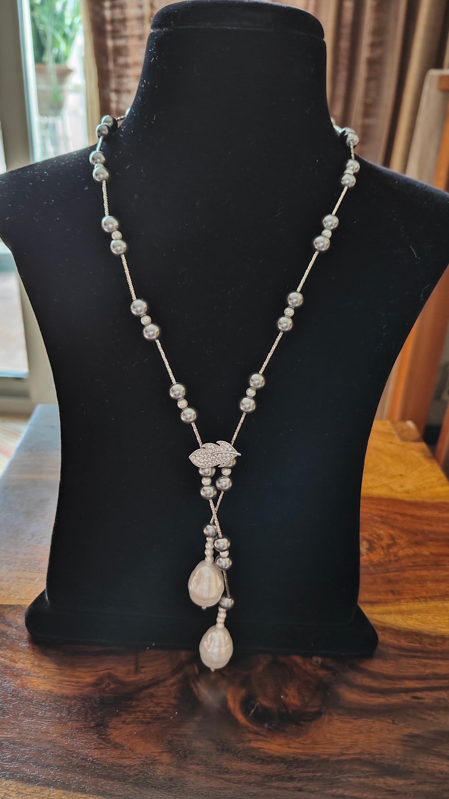 Long baroque pearl lariat necklace