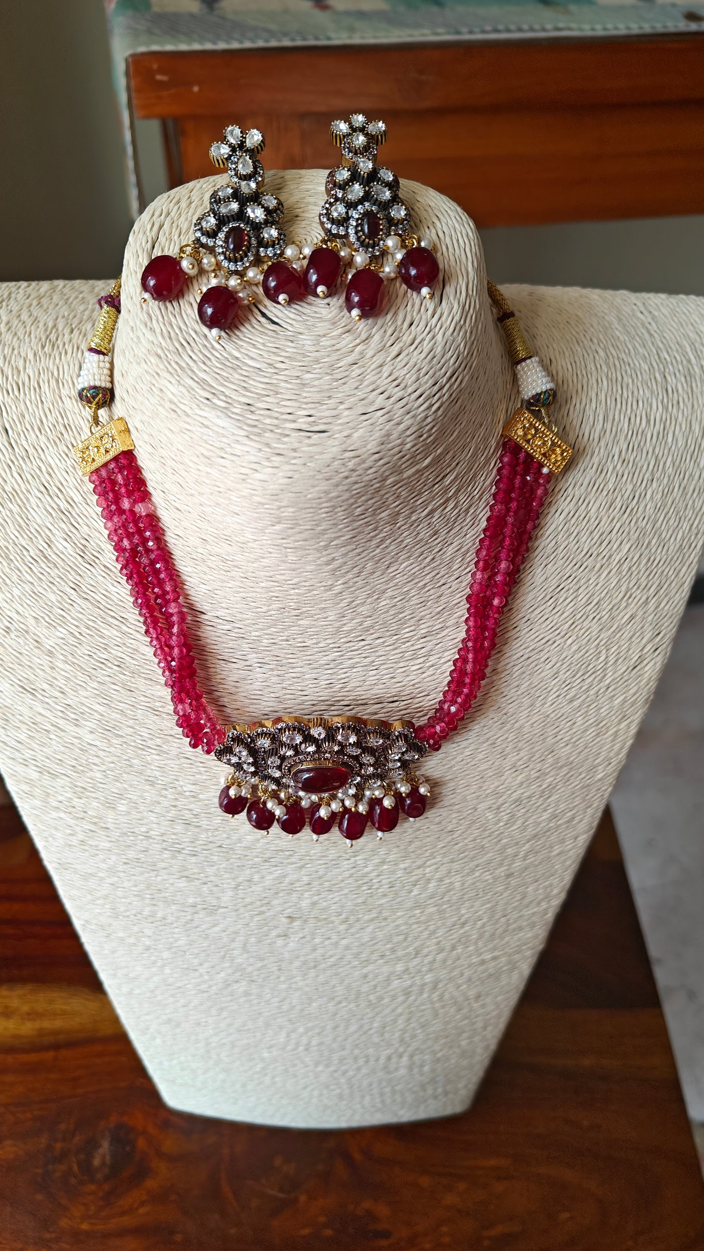 Anandita choker set with ruby red stones