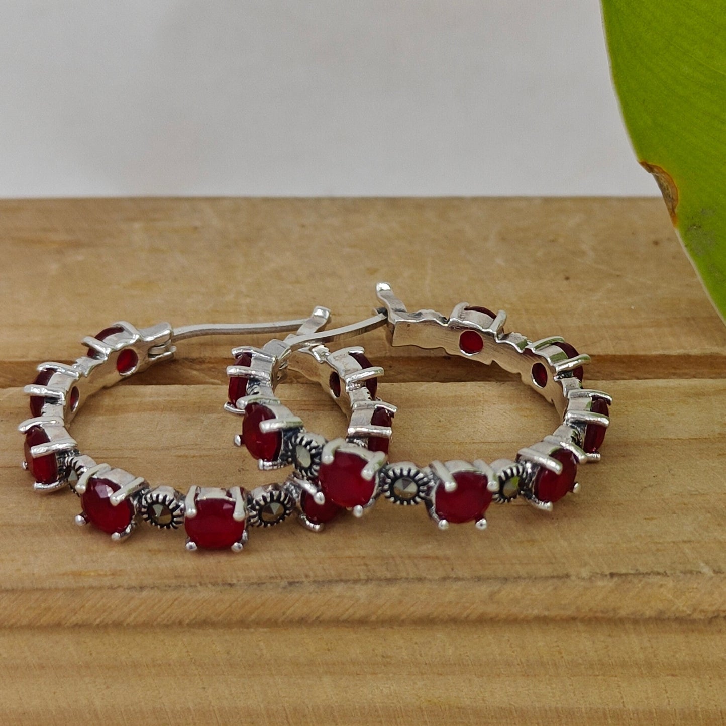 Edha silver baali hoop earrings with stones