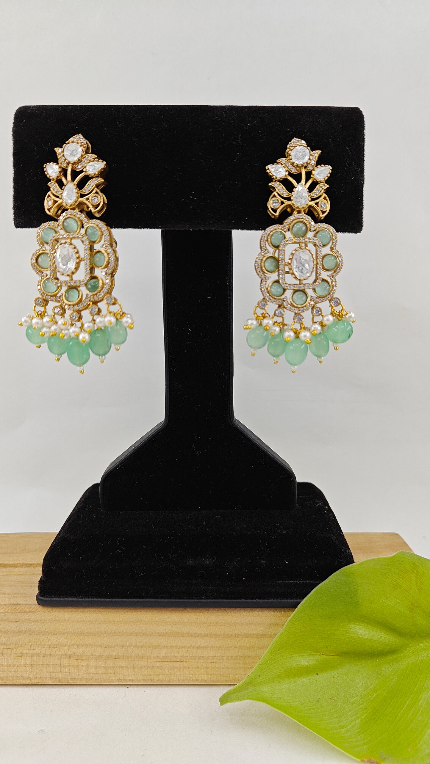 Faize earrings with kundan and mint green inlay