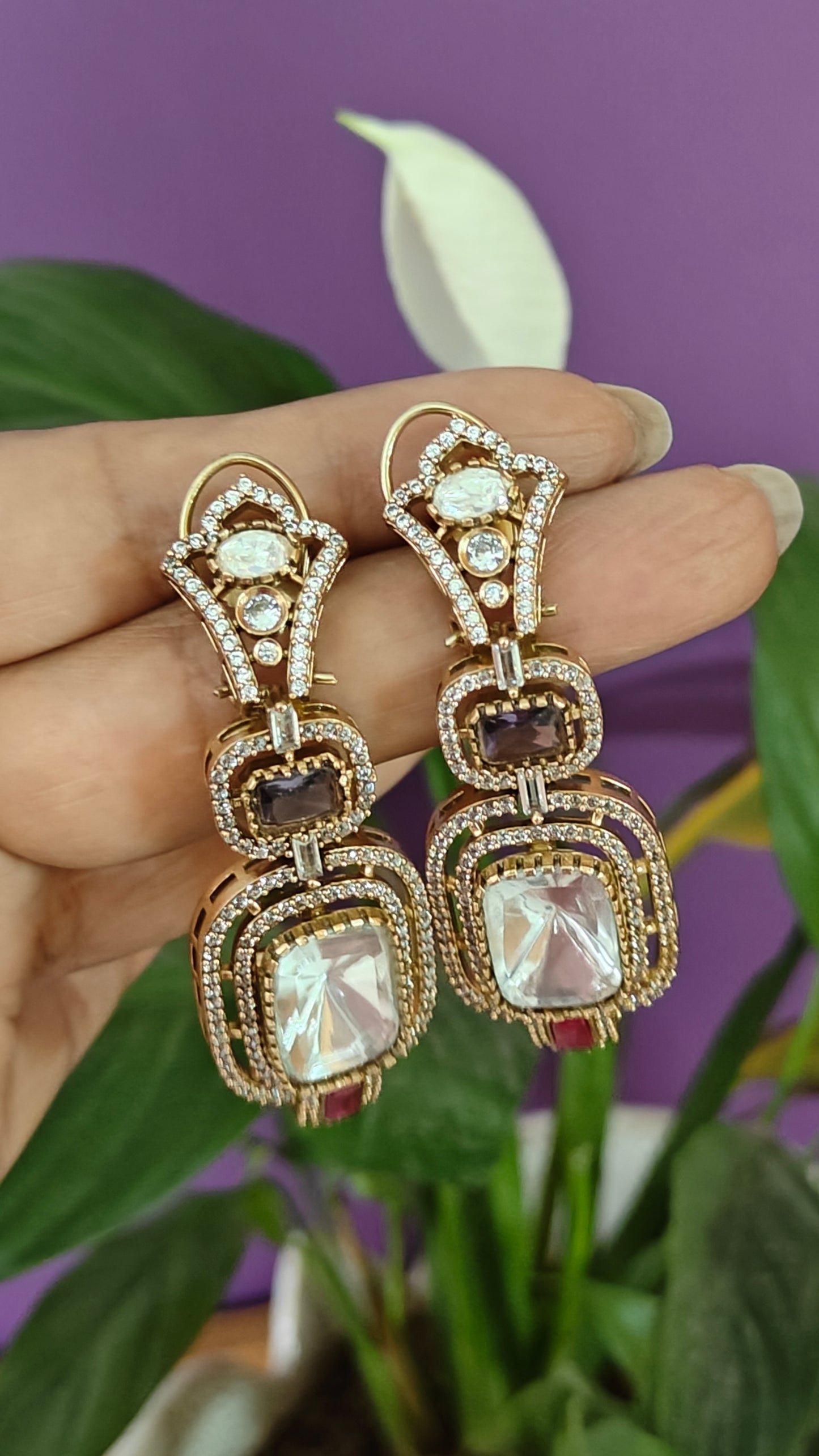 Chaya earrings with moissanite and amethyst stone