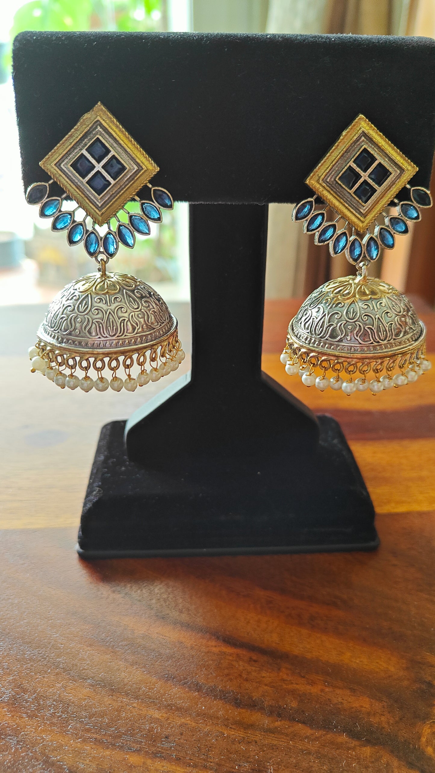 Bhumi dual tone jhumkas with stones