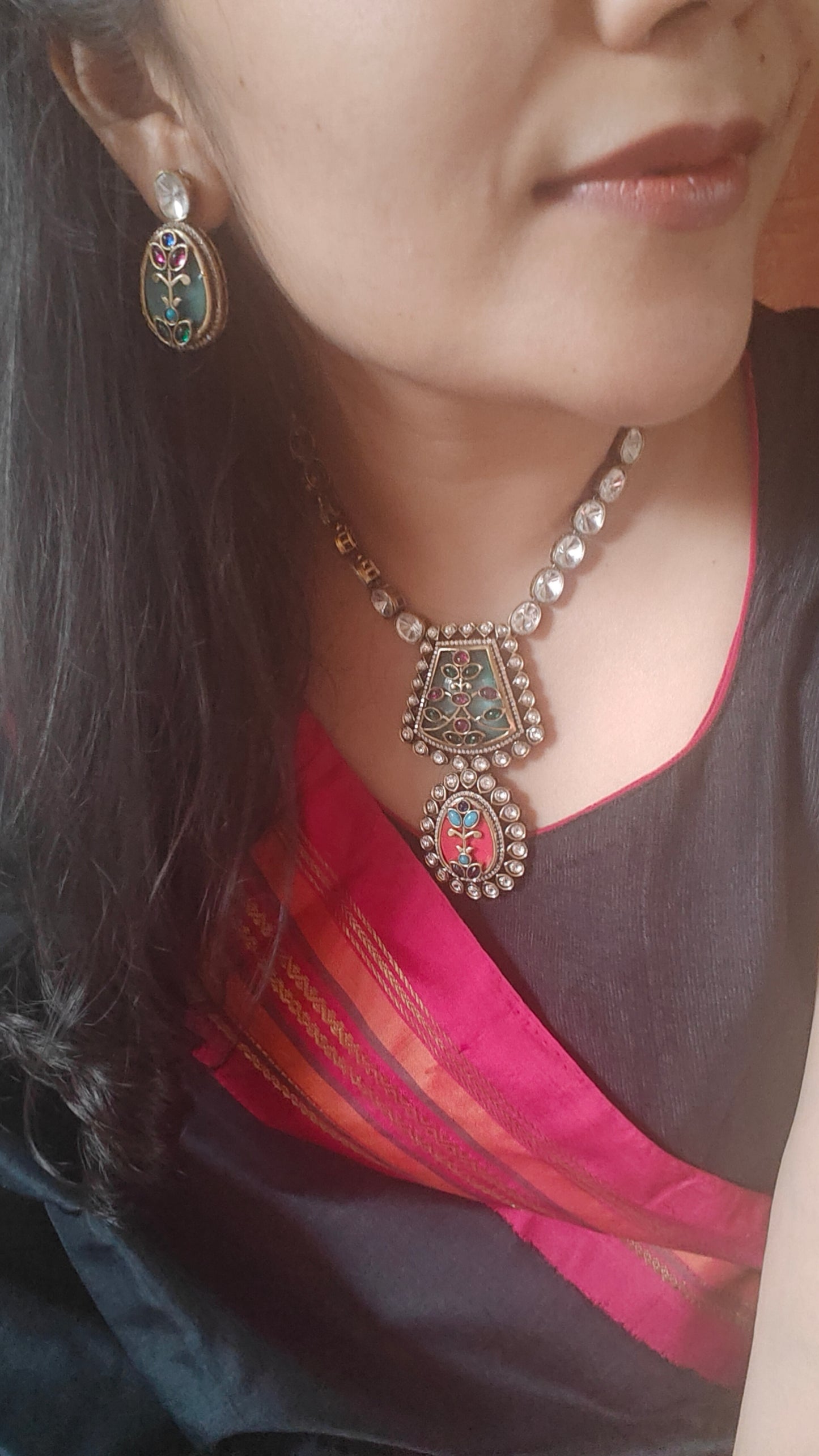 Avni set with kundan moissanite,coloured stone work