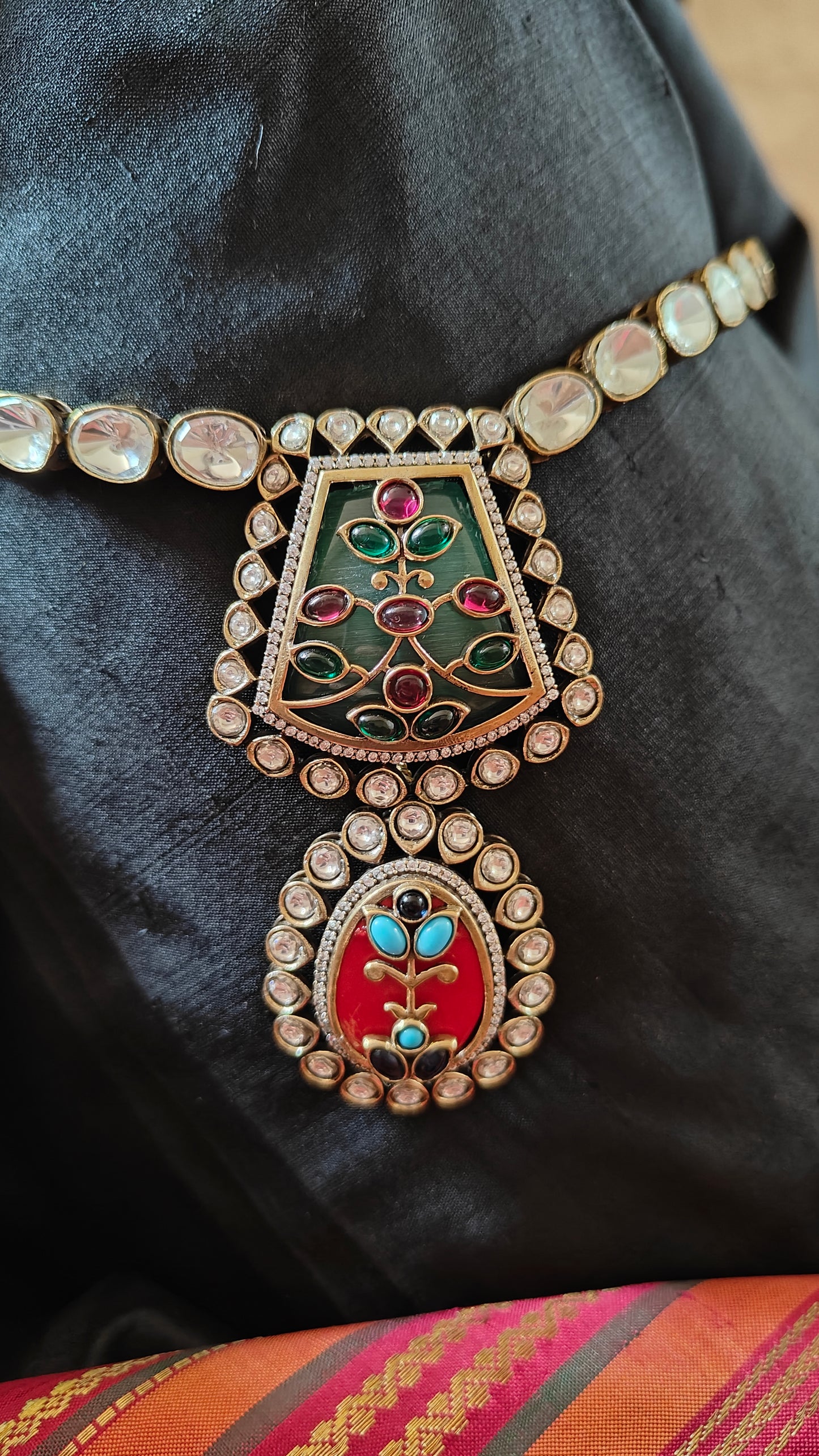 Avni set with kundan moissanite,coloured stone work