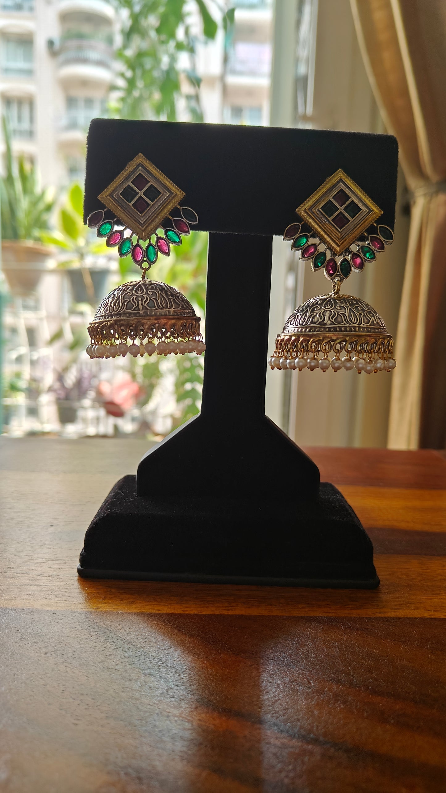 Bhumi dual tone jhumkas with stones