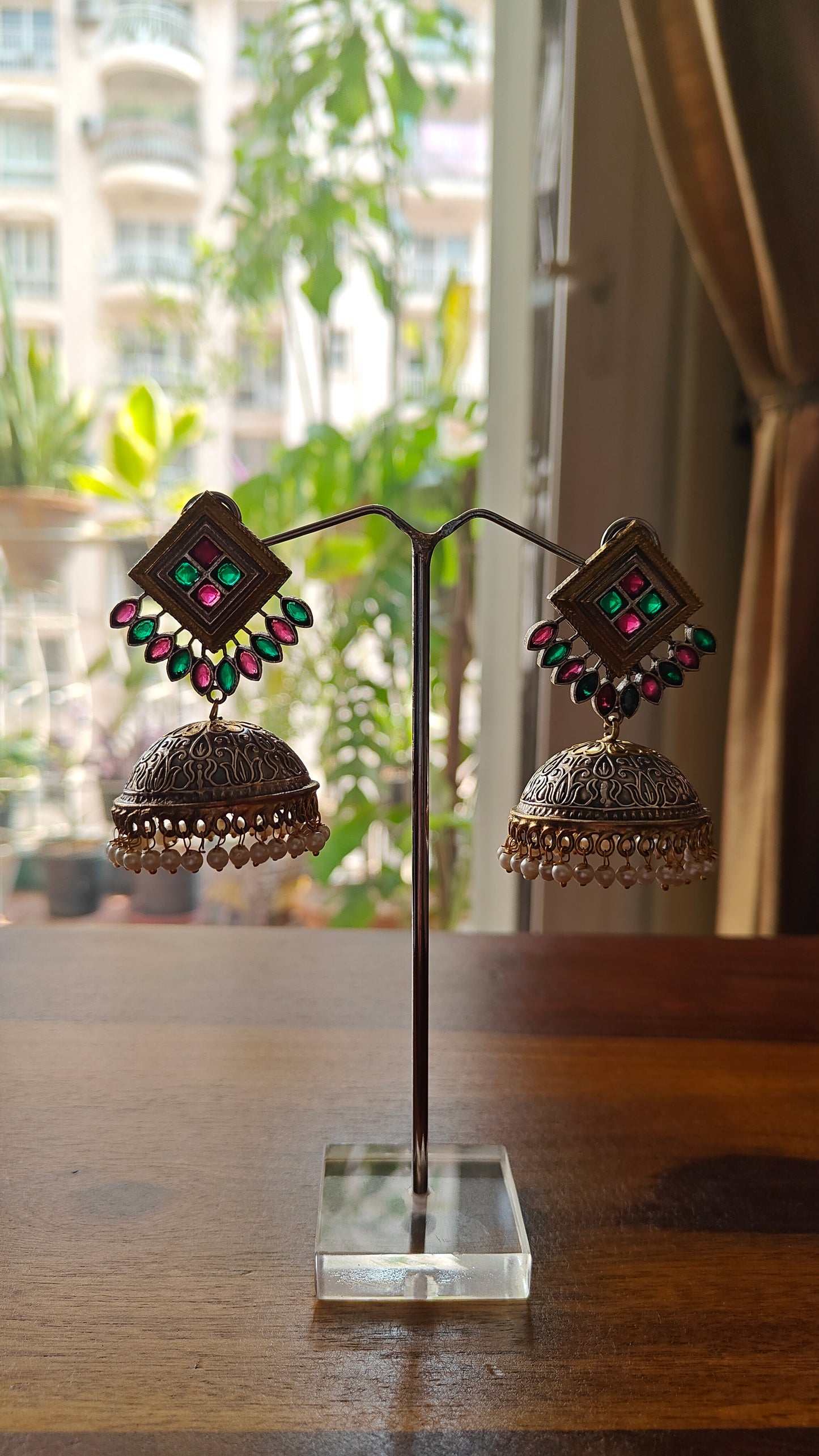 Bhumi dual tone jhumkas with stones