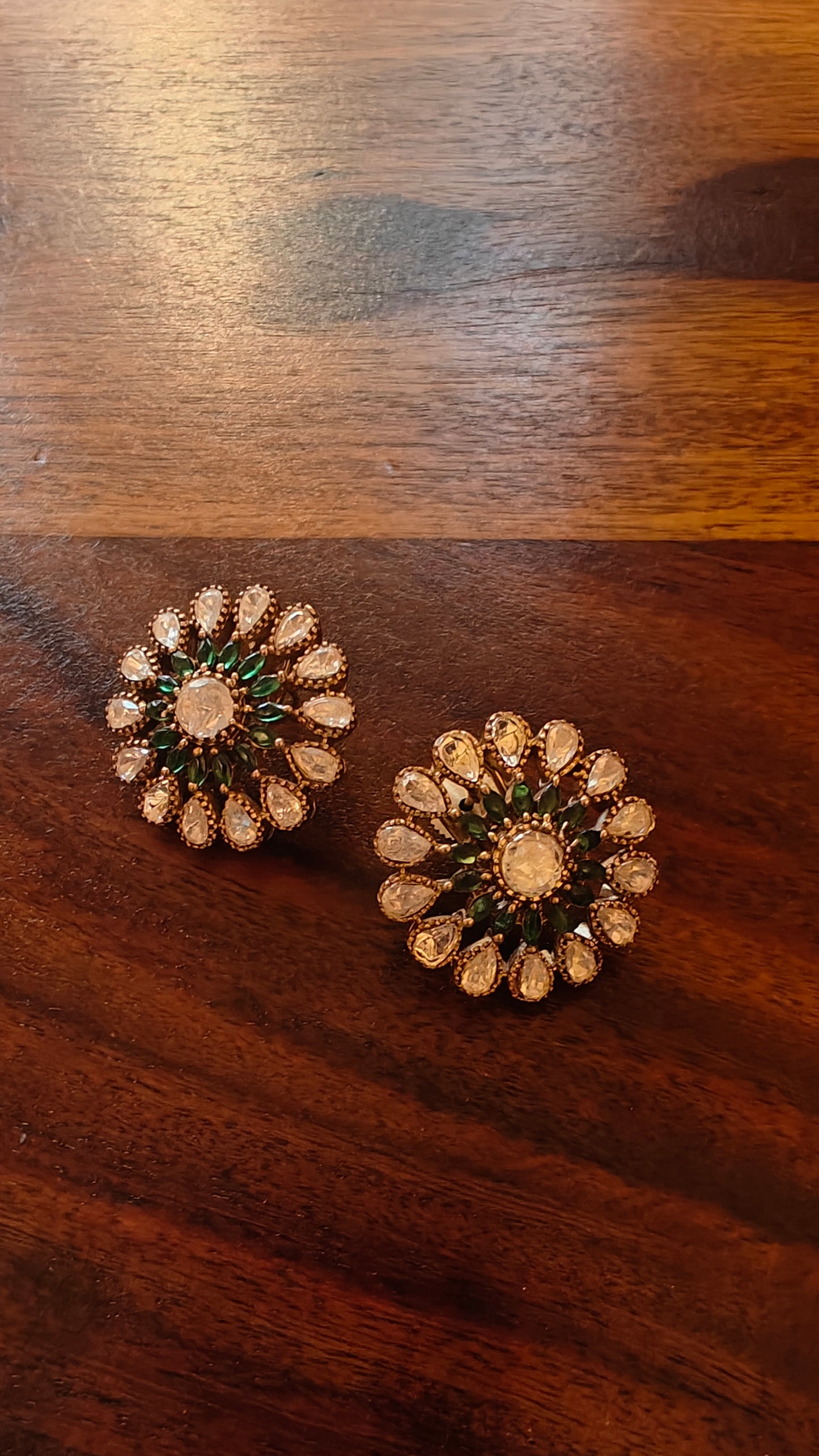 Fiza flower earrings with kundan and Ruby/emerald stone