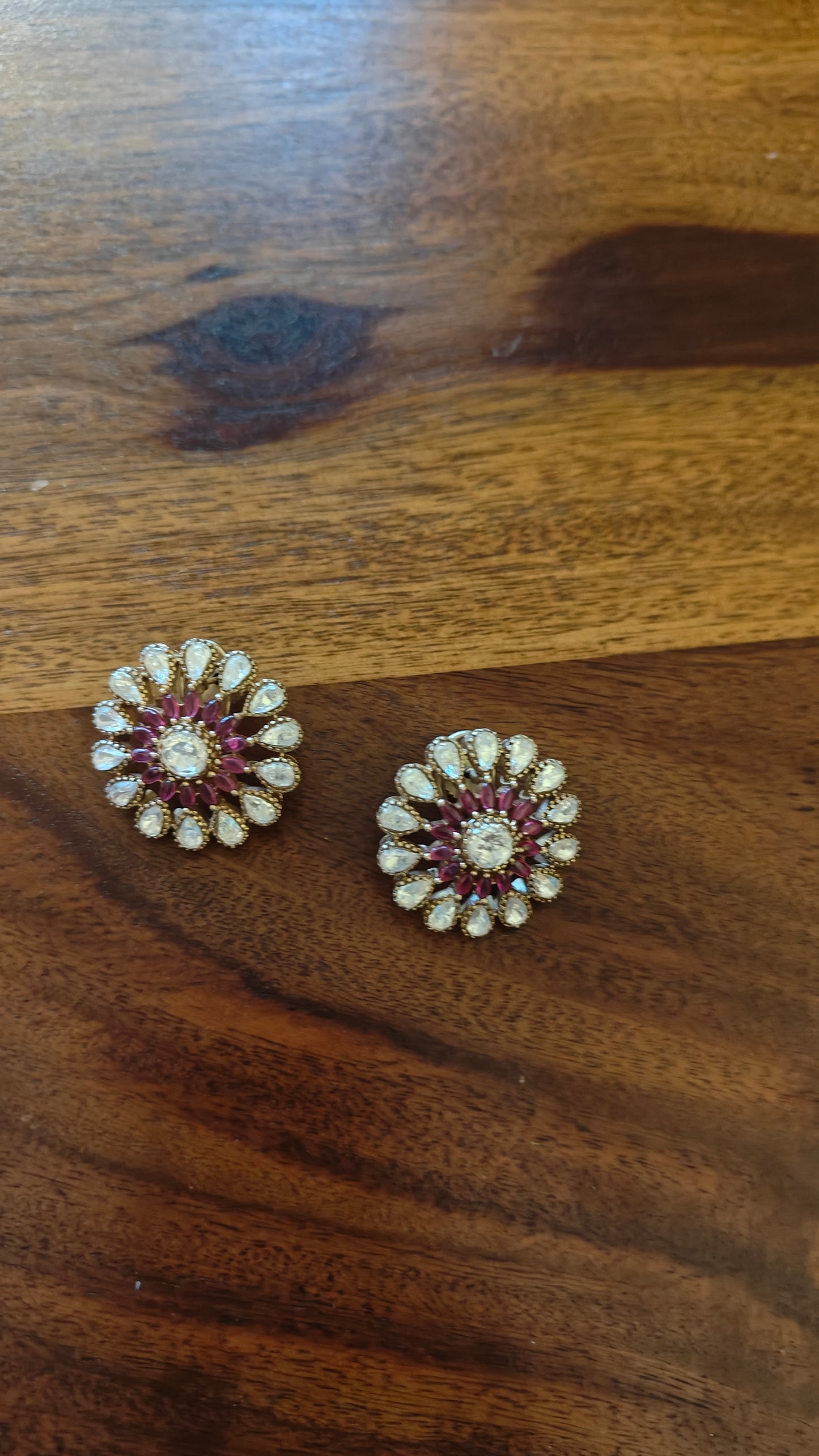 Fiza flower earrings with kundan and Ruby/emerald stone