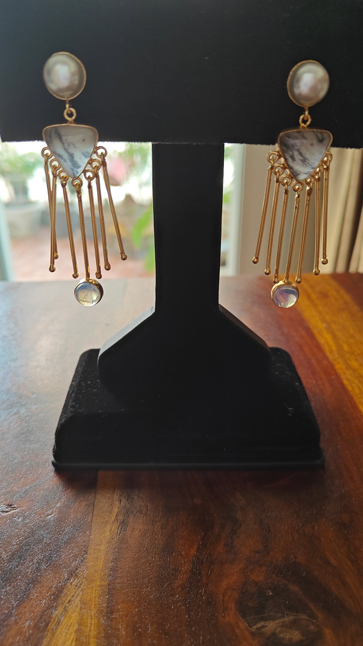 Golden Spikes on stone earrings