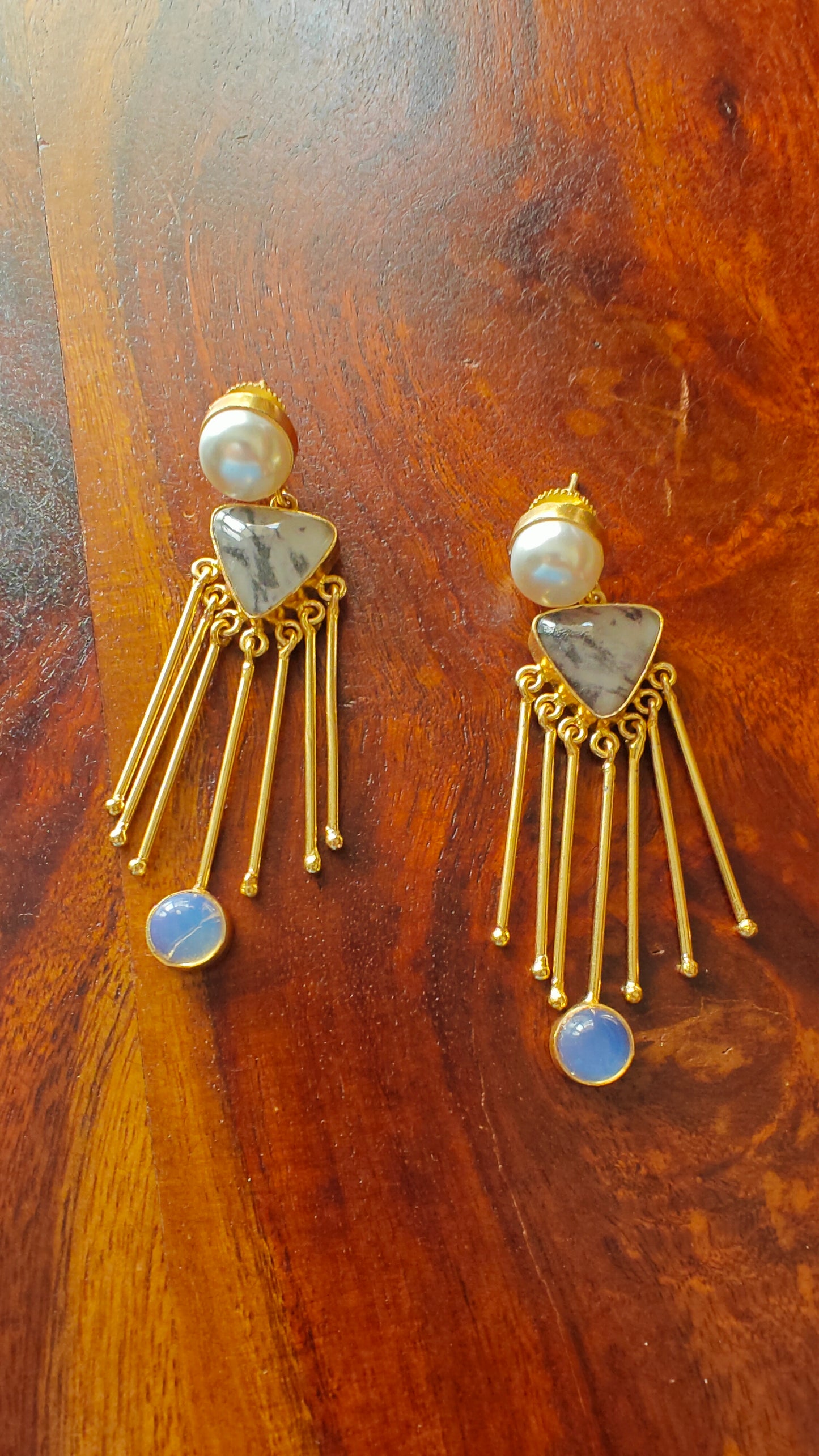 Golden Spikes on stone earrings