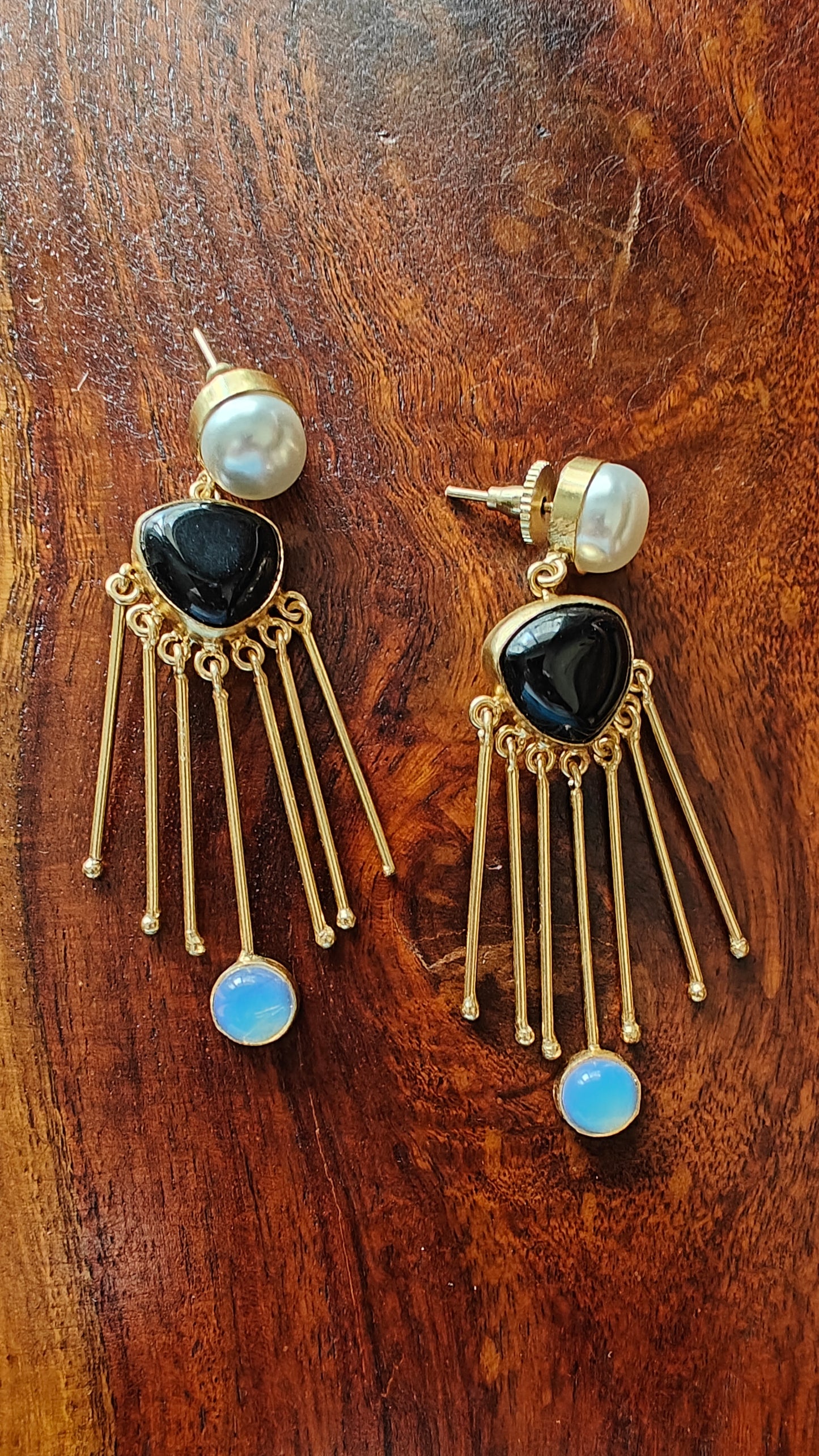 Golden Spikes on stone earrings