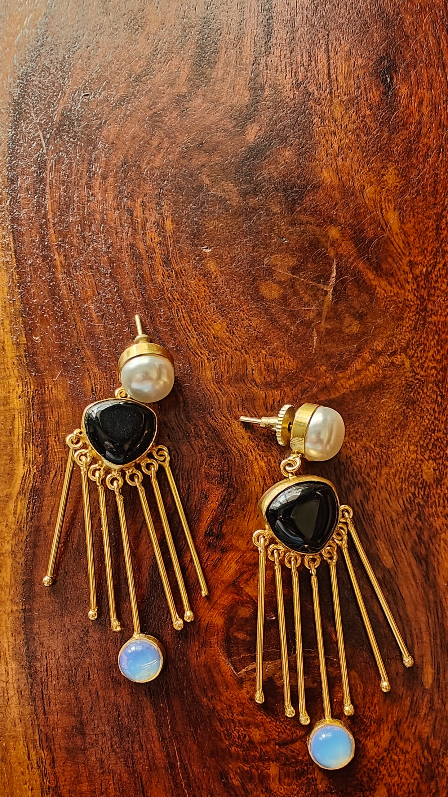 Golden Spikes on stone earrings