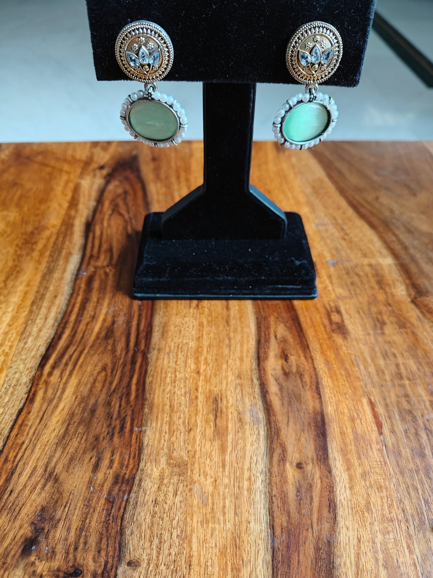 Dual tone stone earrings