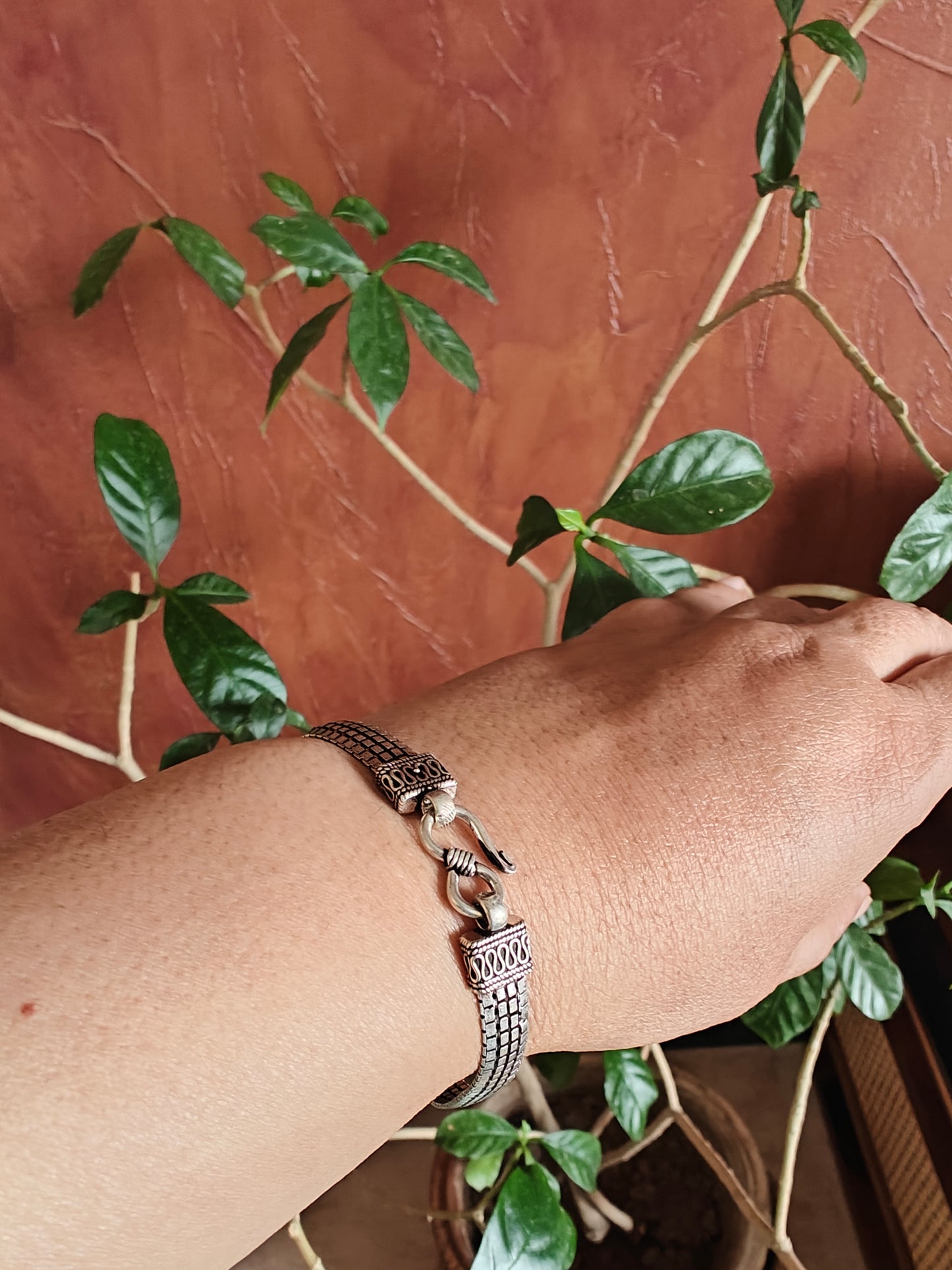 Gopa silver bracelet strap with checker design