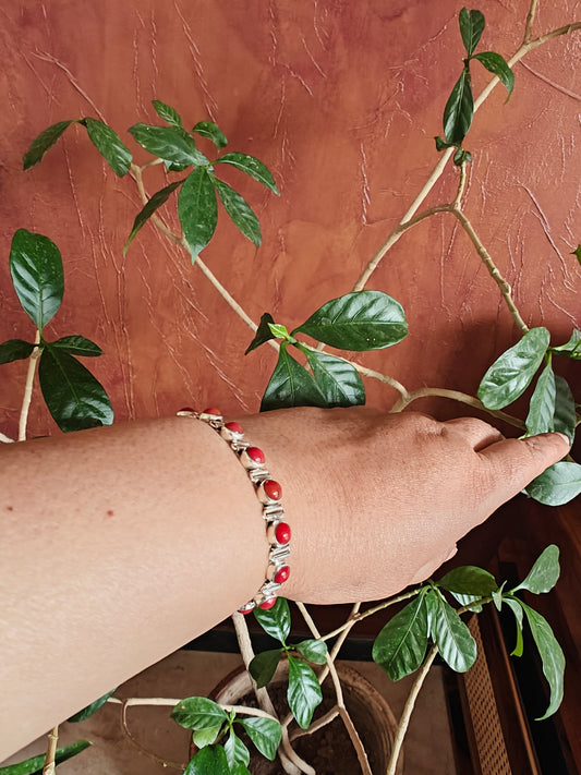 Shamim silver bracelet with red stones