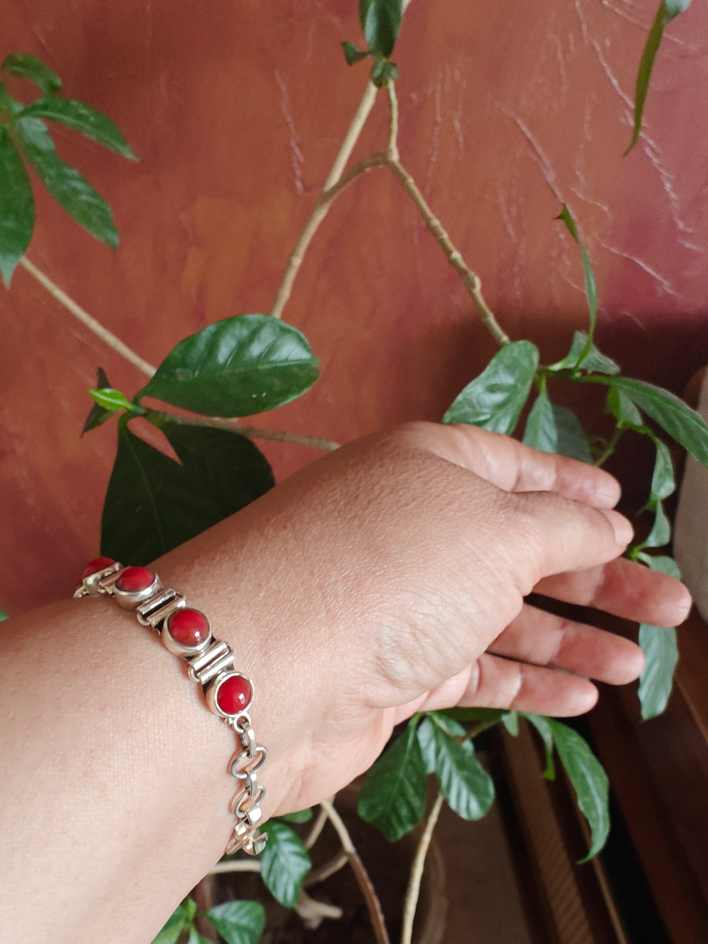 Shamim silver bracelet with red stones