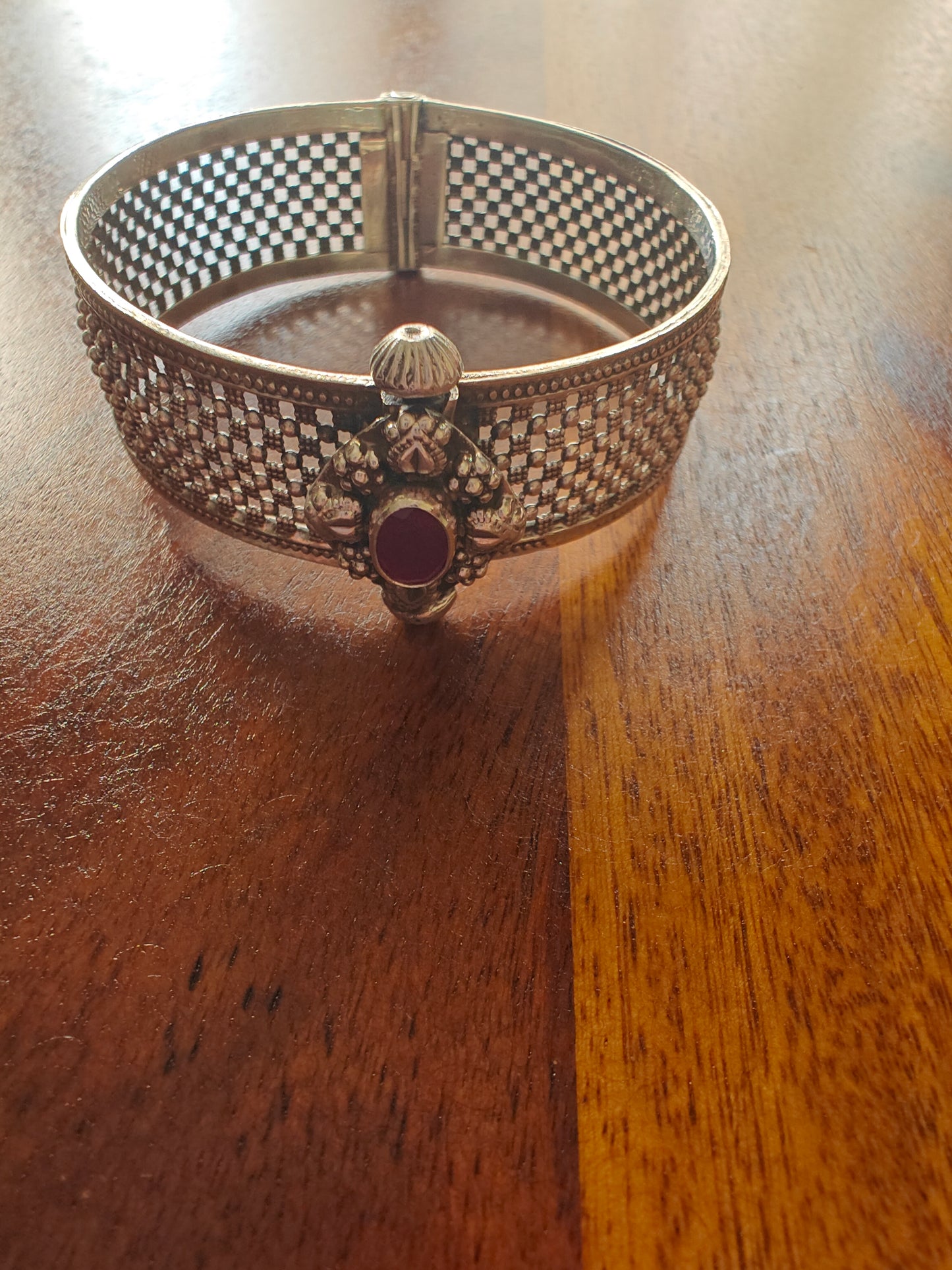 Thamarai sterling silver kada( bracelet) with mesh design and flower