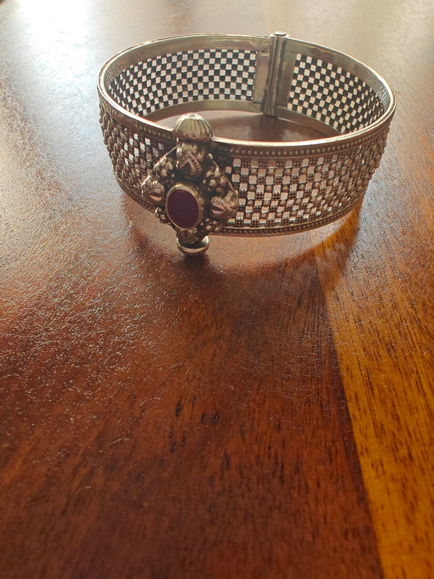 Thamarai sterling silver kada( bracelet) with mesh design and flower