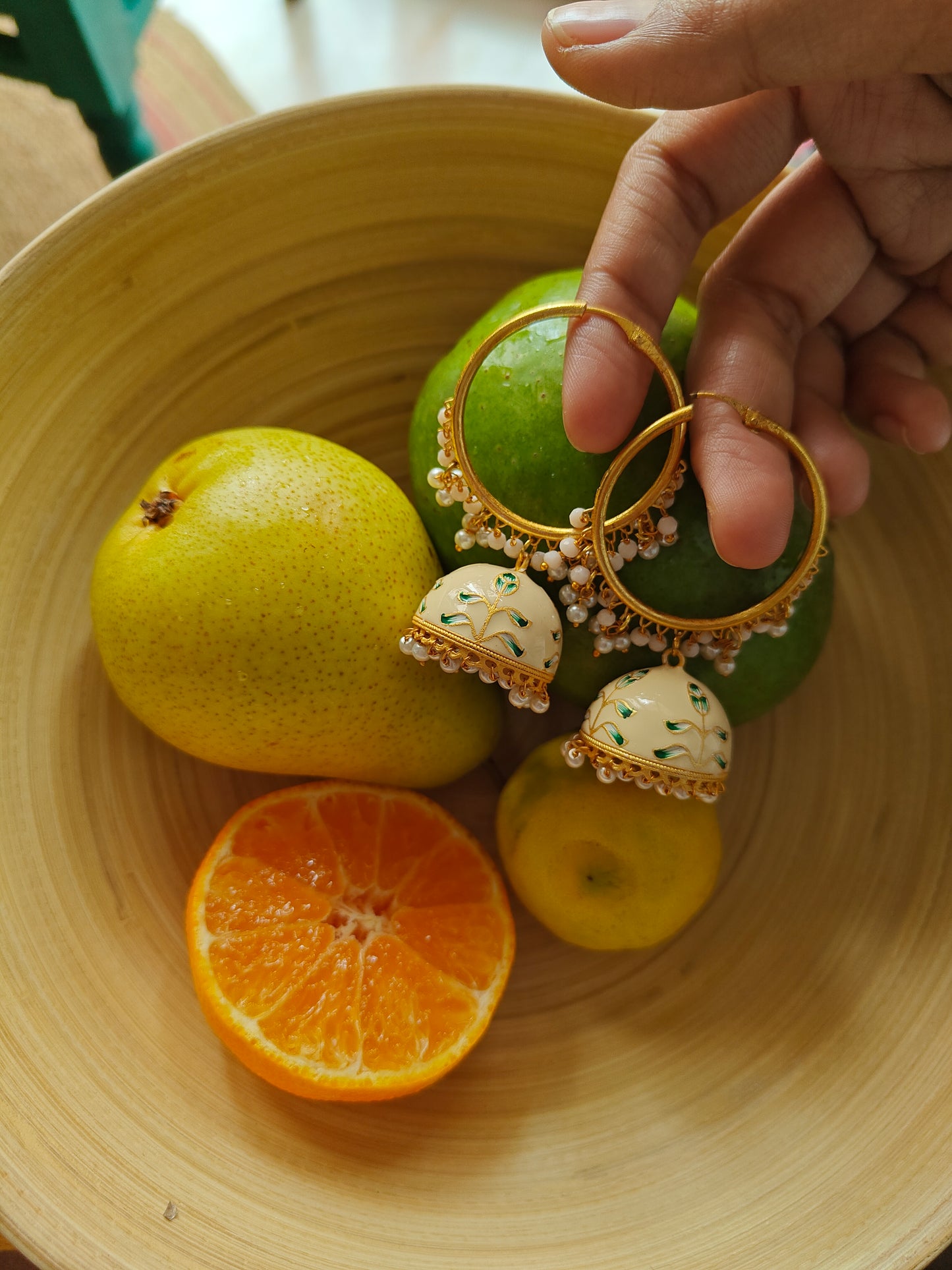 Nysa bali with meenakari jhumkas