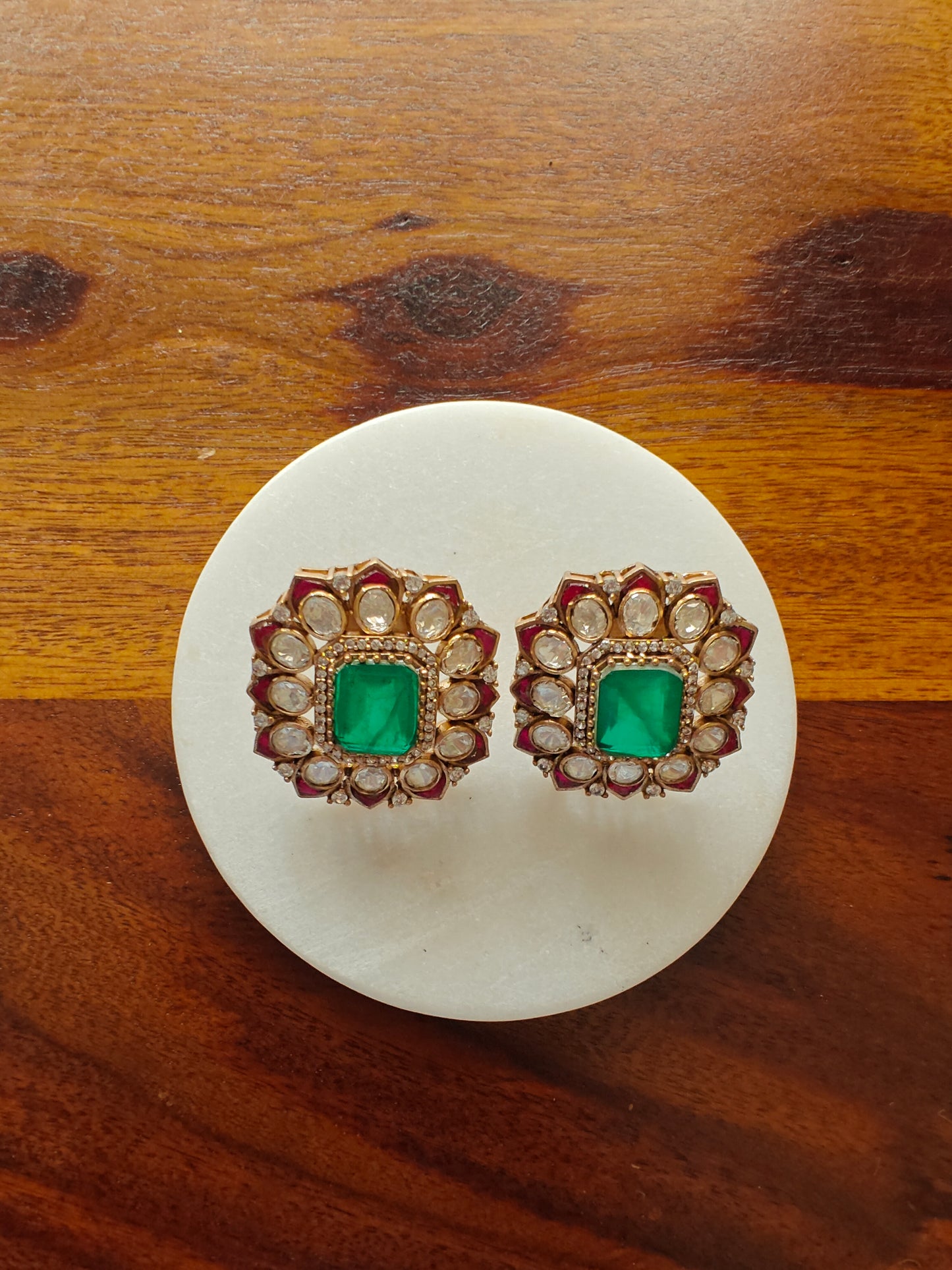 Flower stud(earrings)with moissanite petals and meenakari