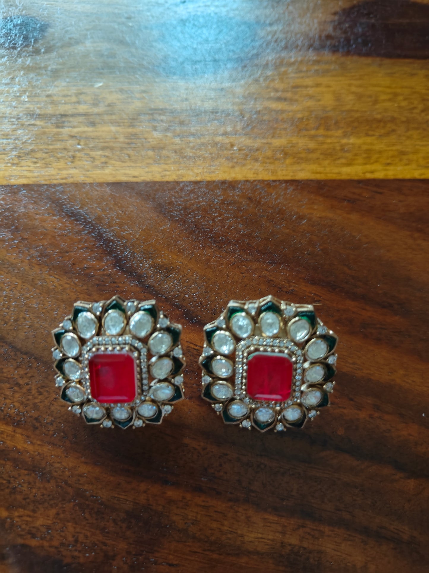 Flower stud(earrings)with moissanite petals and meenakari