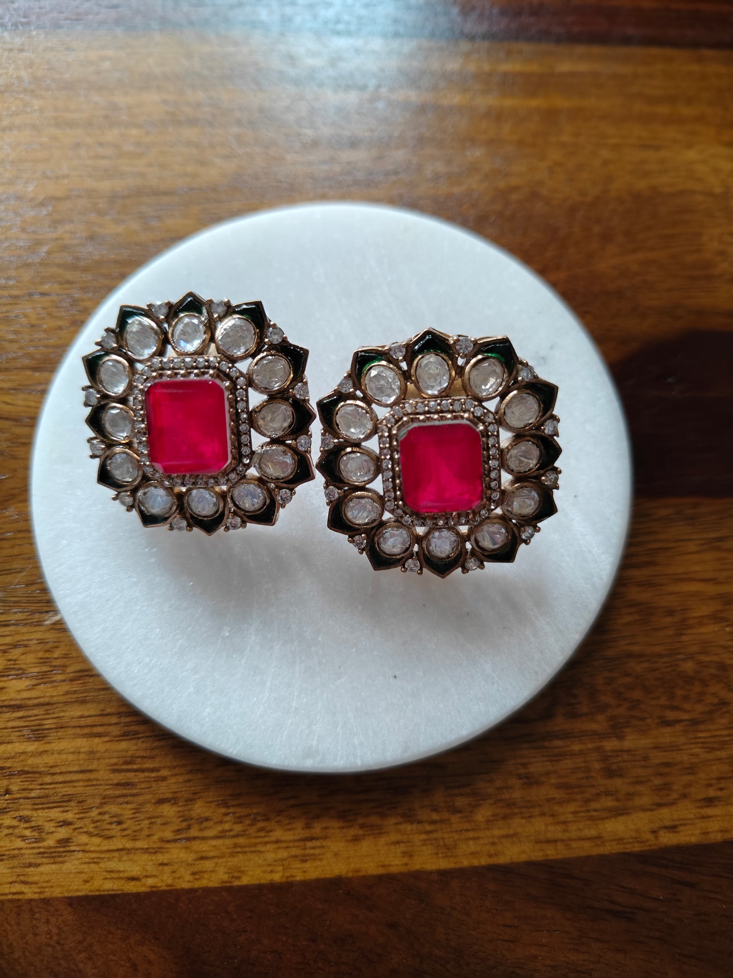 Flower stud(earrings)with moissanite petals and meenakari