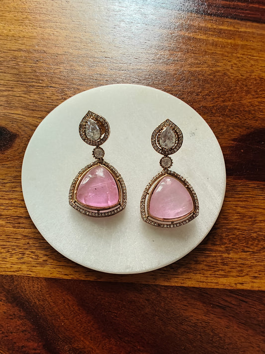 'Roohafza' moissanite earrings with rose/ruby colored stone