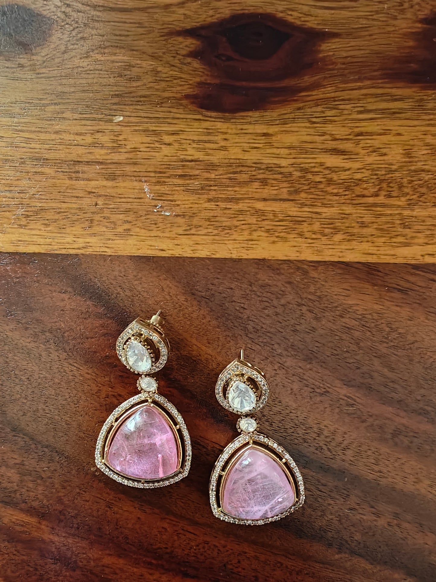 'Roohafza' moissanite earrings with rose/ruby colored stone