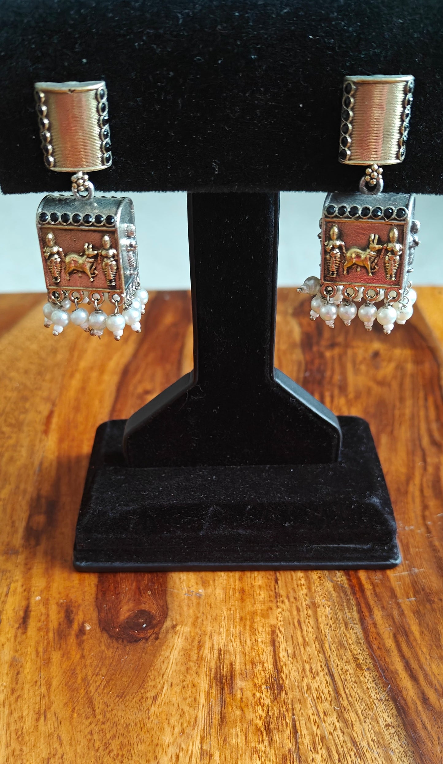 Nandi dual tone box jhumkis with pearls