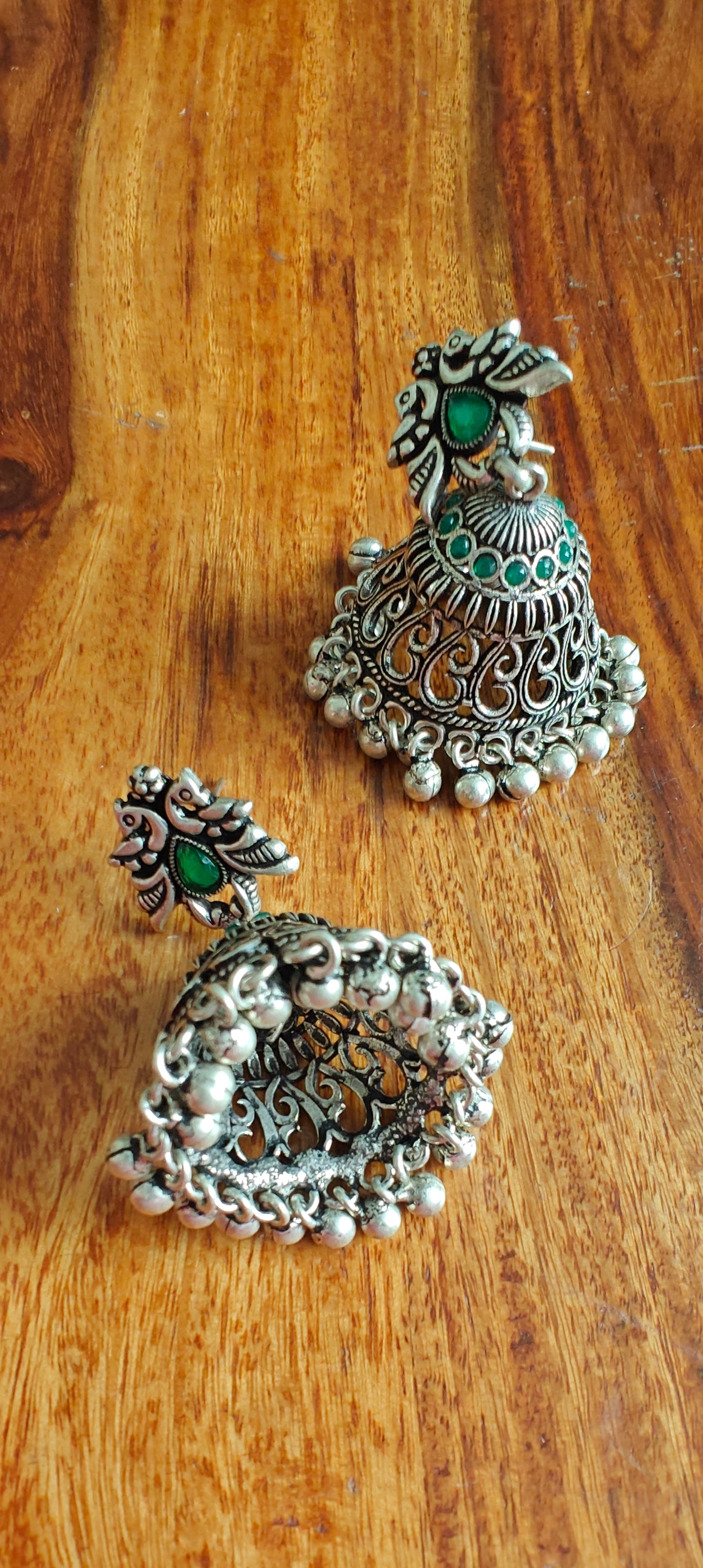 Jhumkis with peacock stud