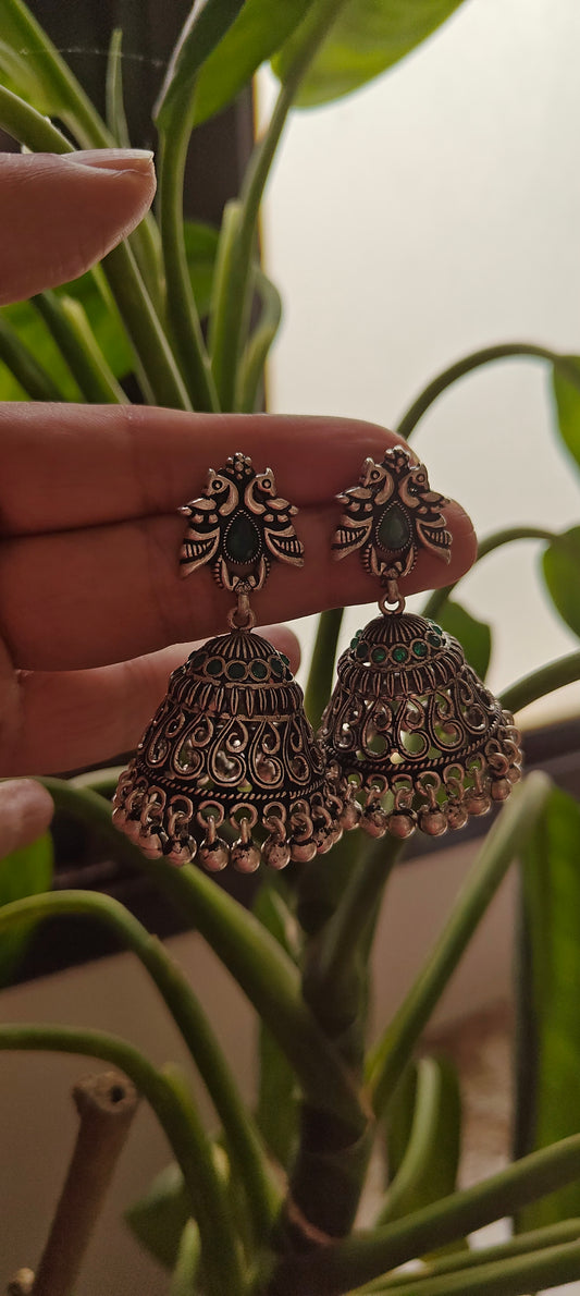 Jhumkis with peacock stud