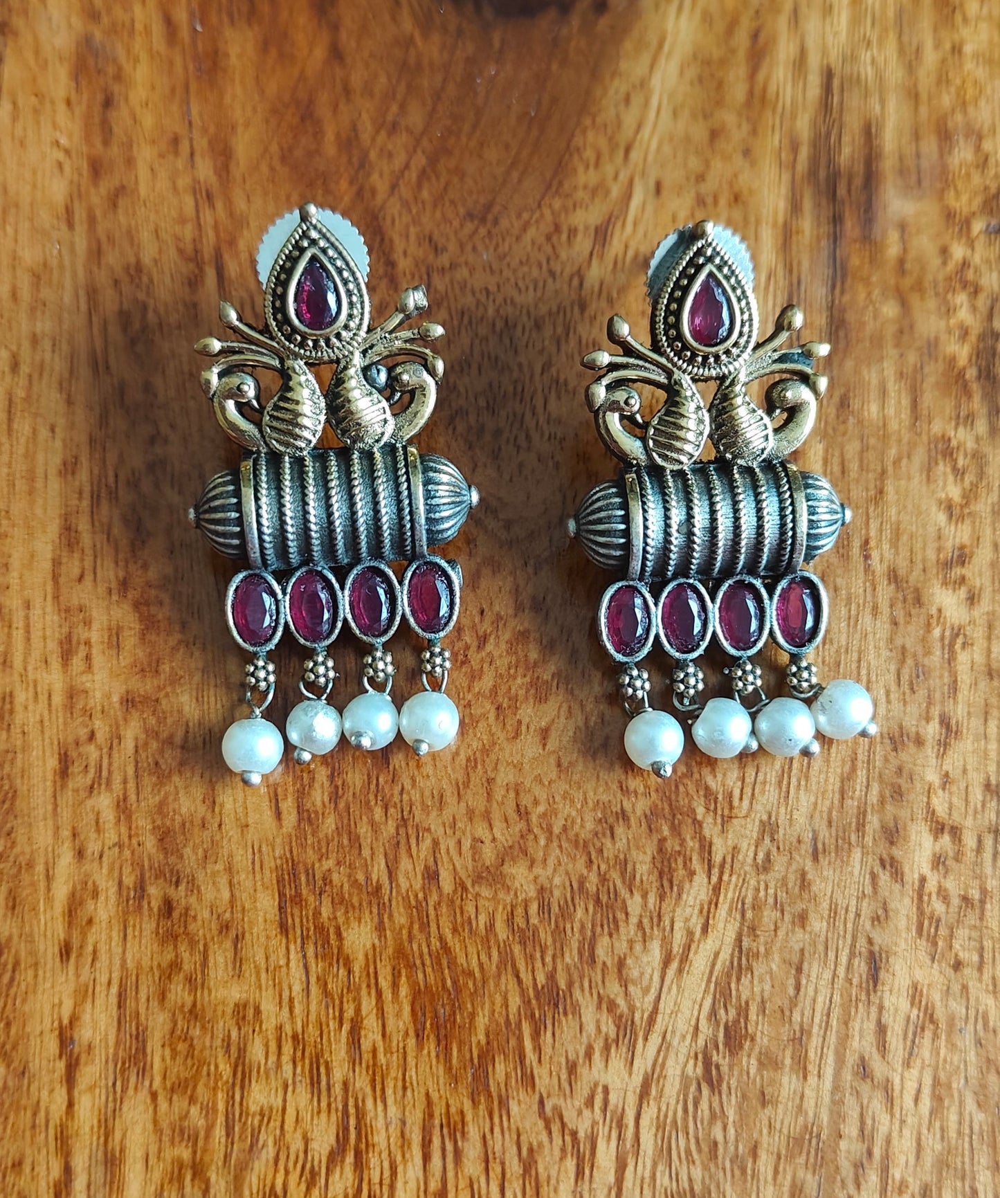 Stone drum earrings