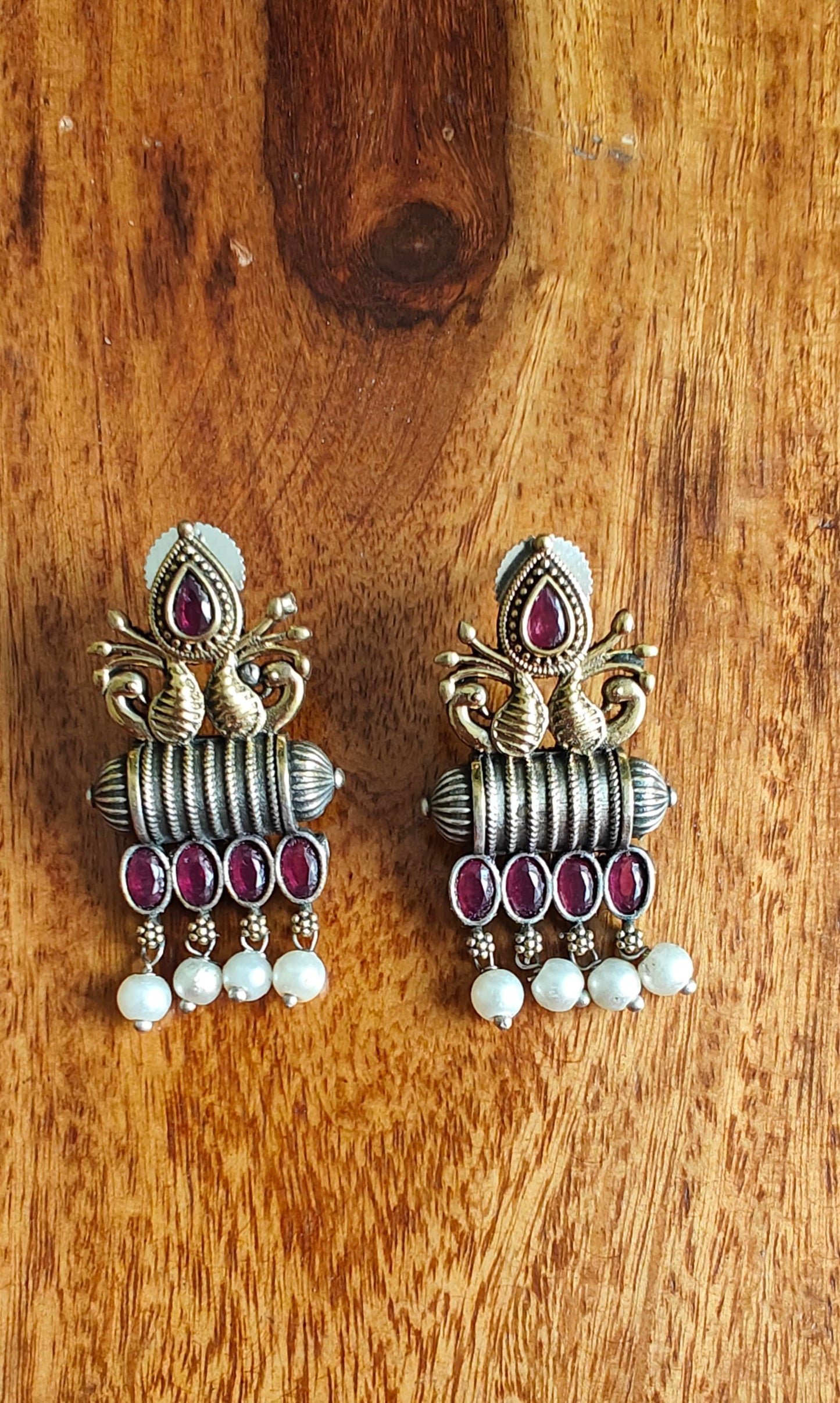 Stone drum earrings