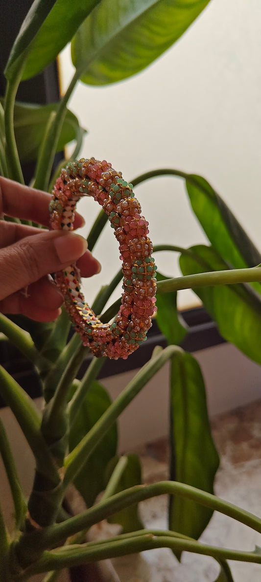 Double layered kara(Bangle) with coloured stone embedded.