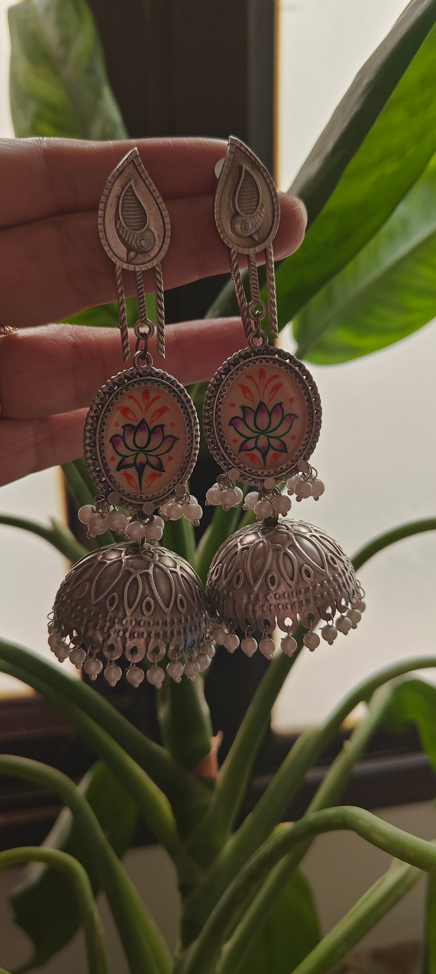Long painted Jhumkis with long stud