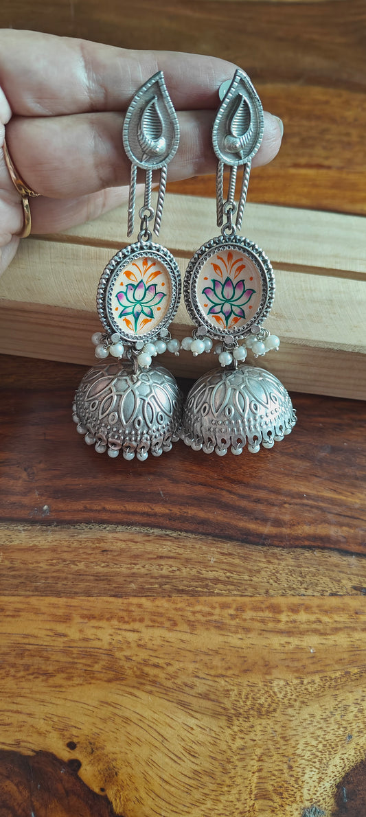 Long painted Jhumkis with long stud