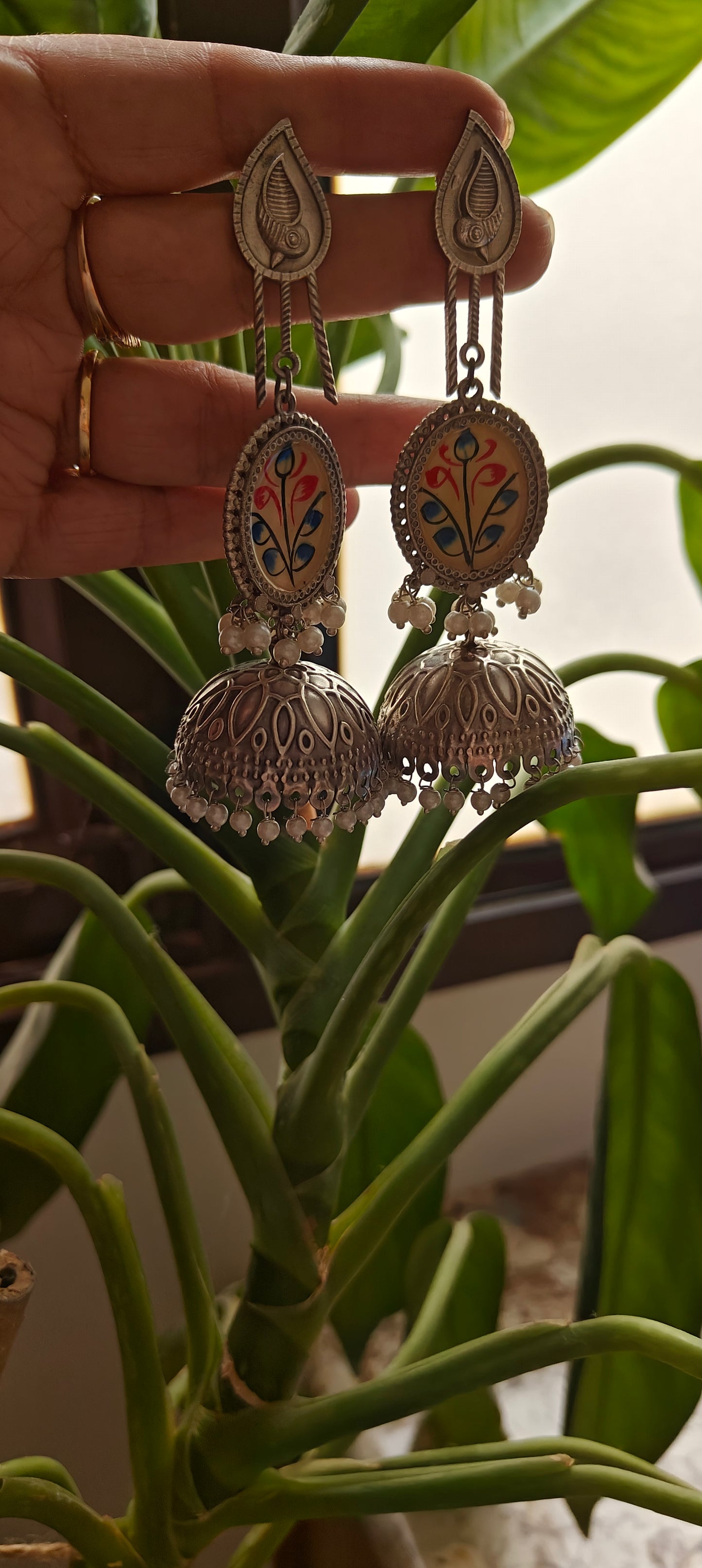 Long painted Jhumkis with long stud