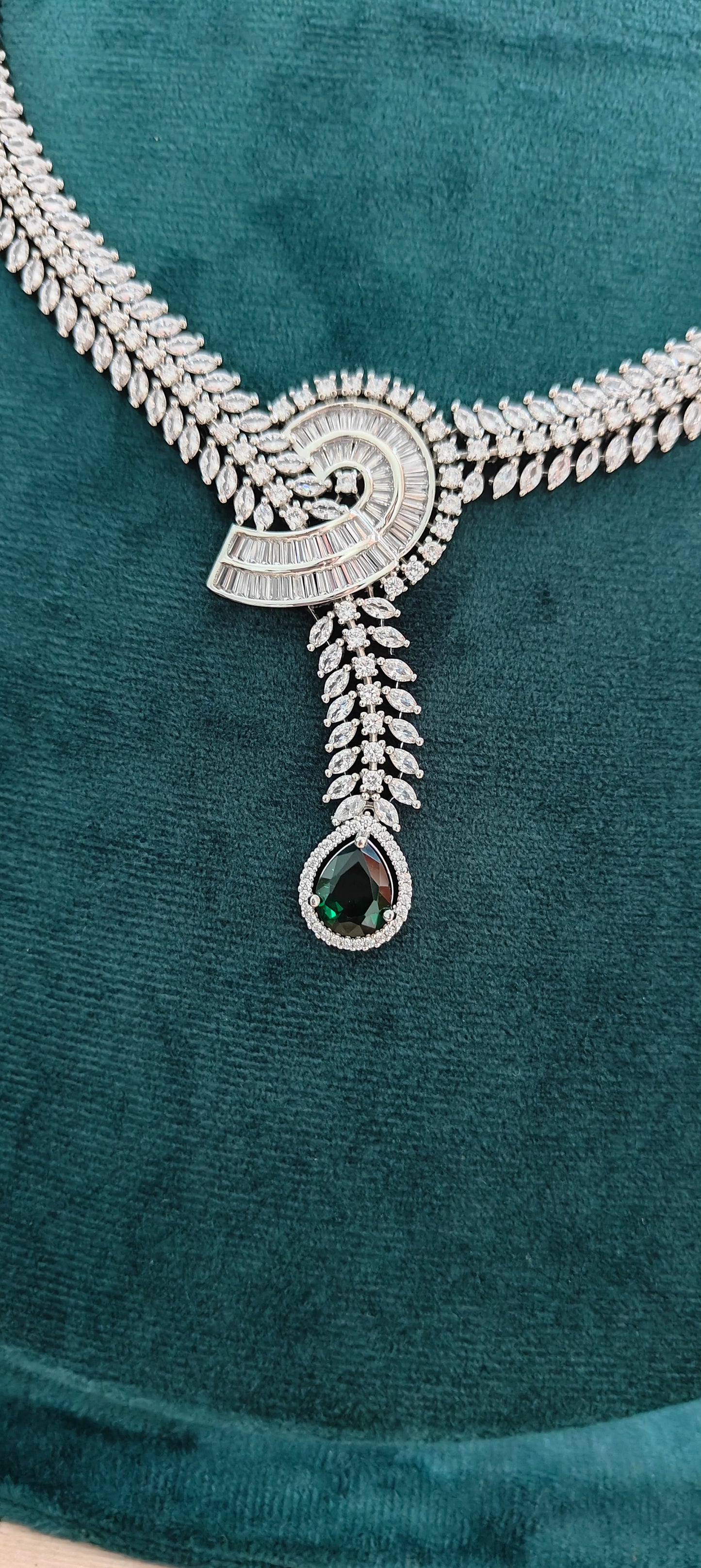 Divya set with CZ and emerald green stone drop