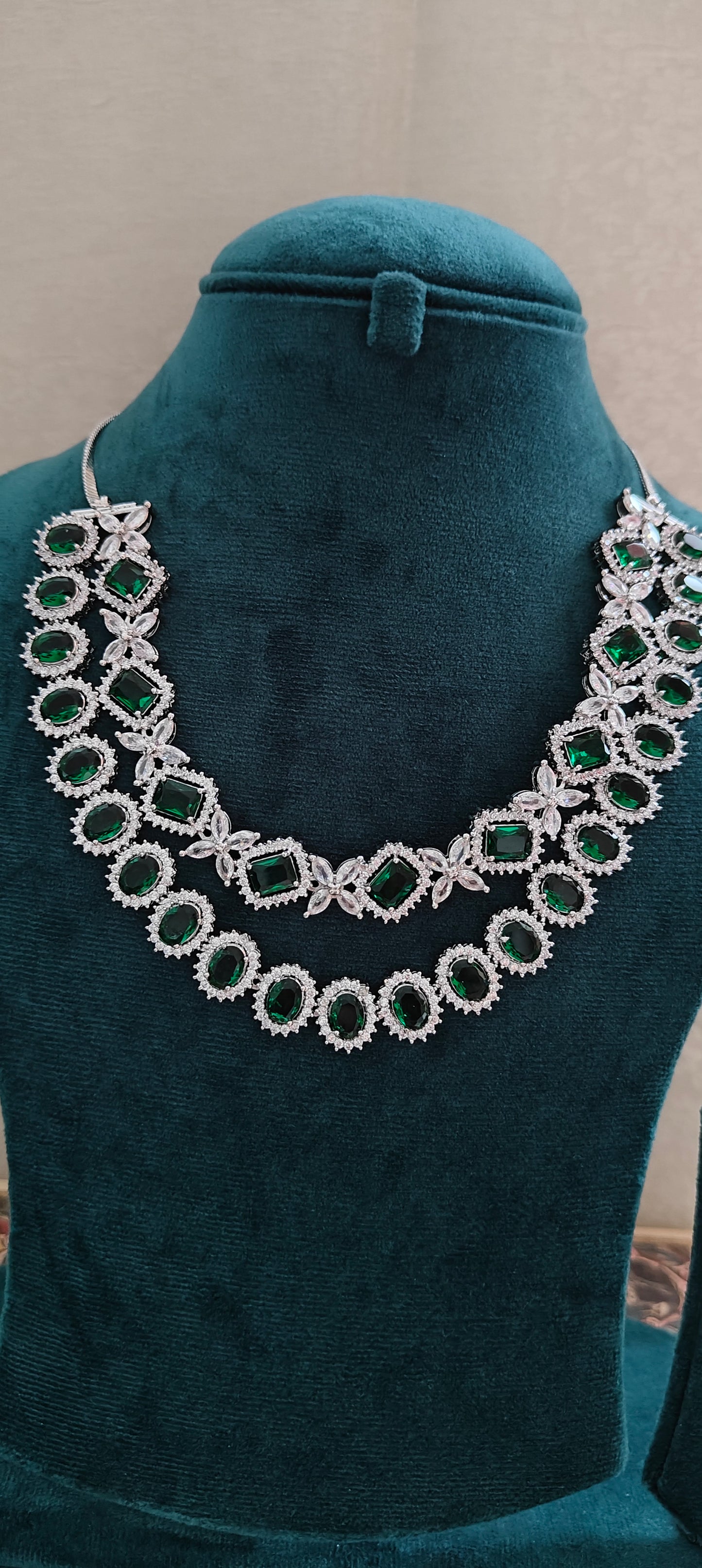 Emerald green stone and CZ set with maang Tikka