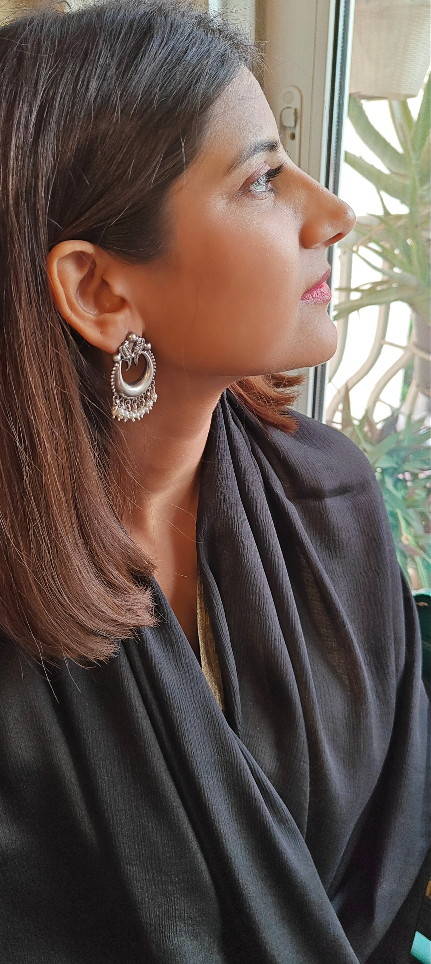 Janya silver earrings in Bali design