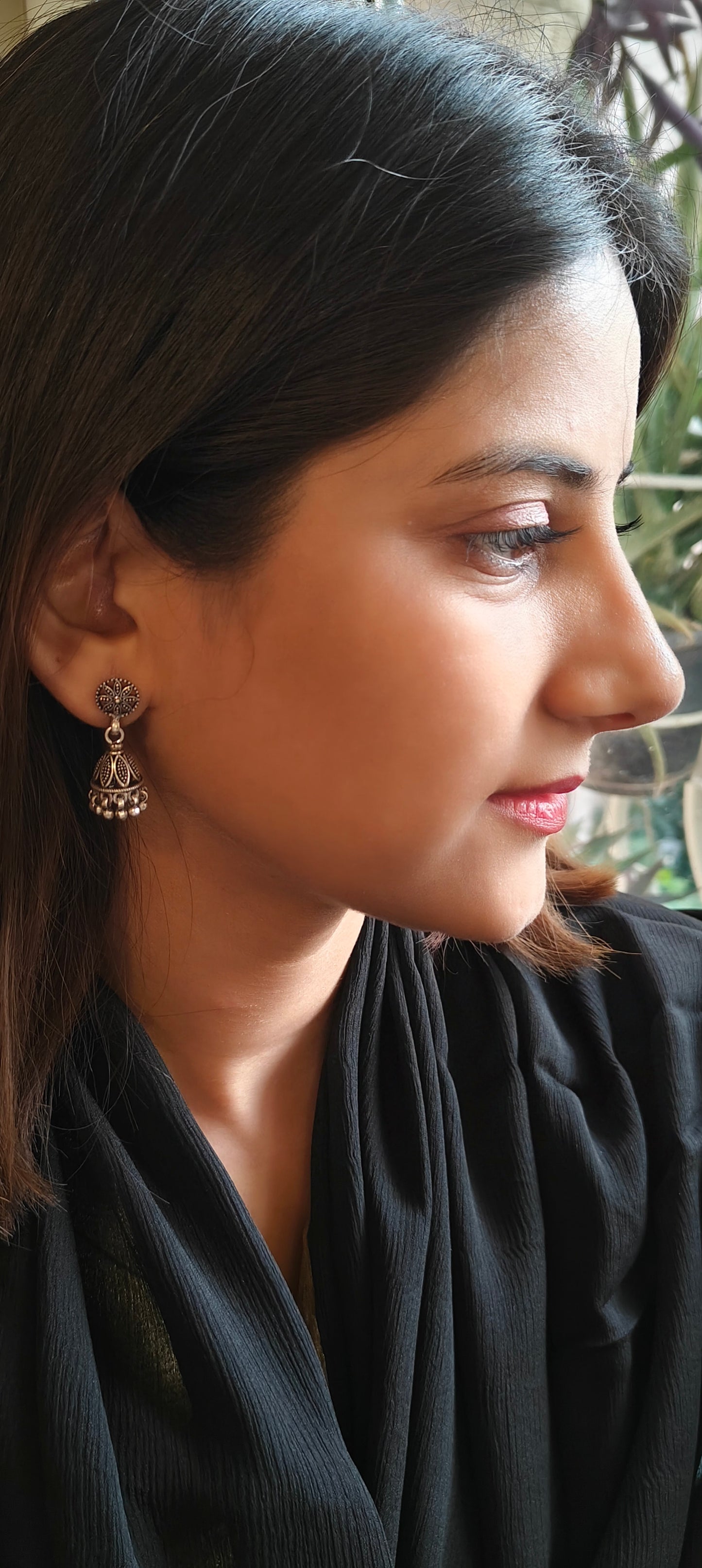 Dilber silver jhumkis with petals and beads