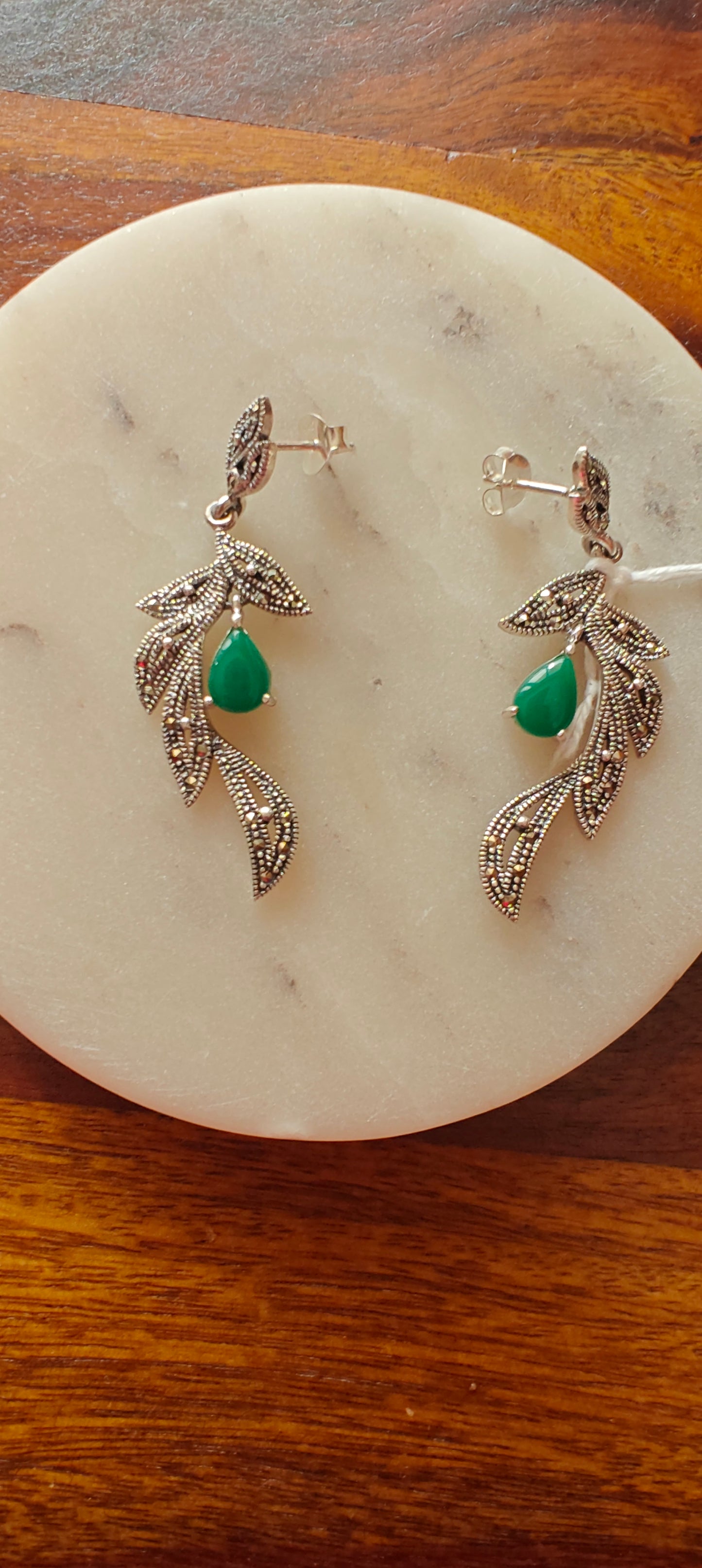 Daali silver dangler earrings with stone drop (available in turquoise, emerald green and sapphire blue options)