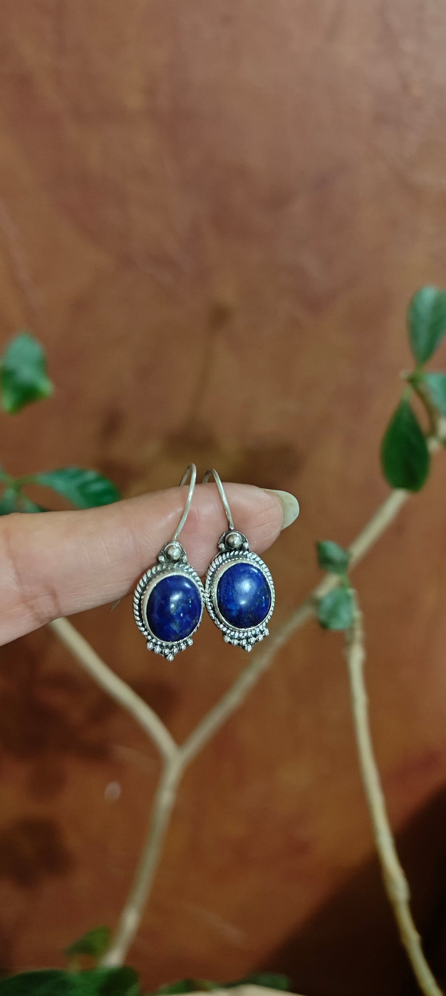 Red/ blue stone silver earrings