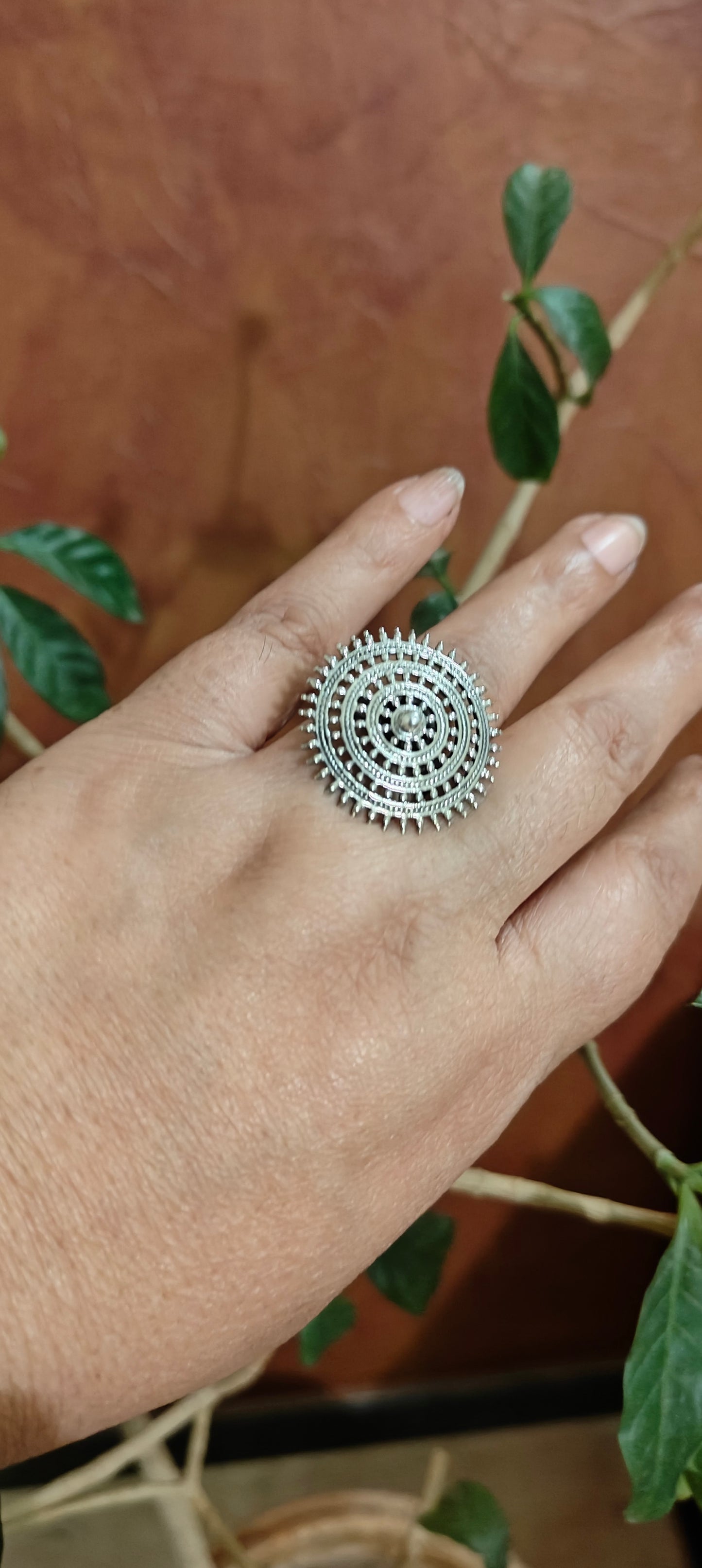 Silver ring in concentric circles