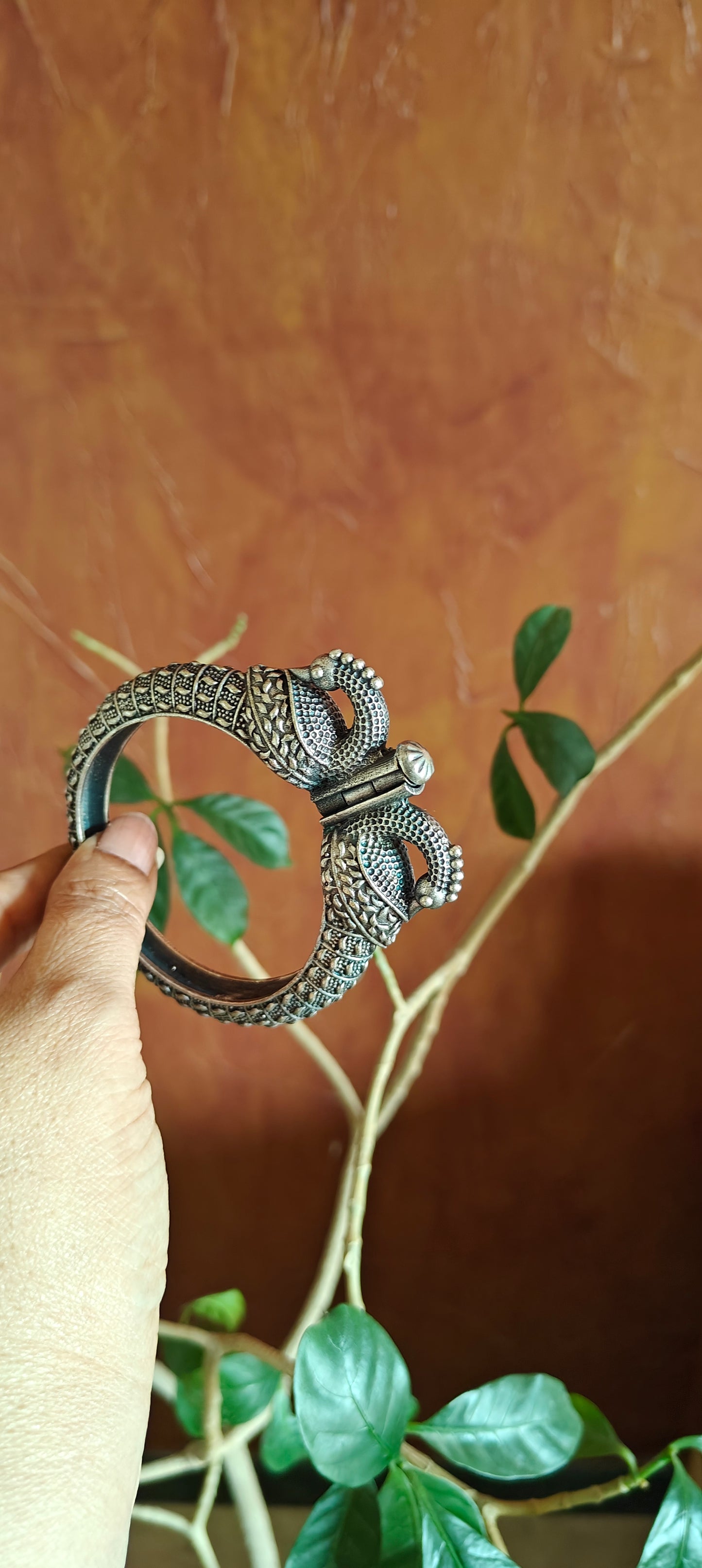 Engraved kara(Bangle) with peacocks